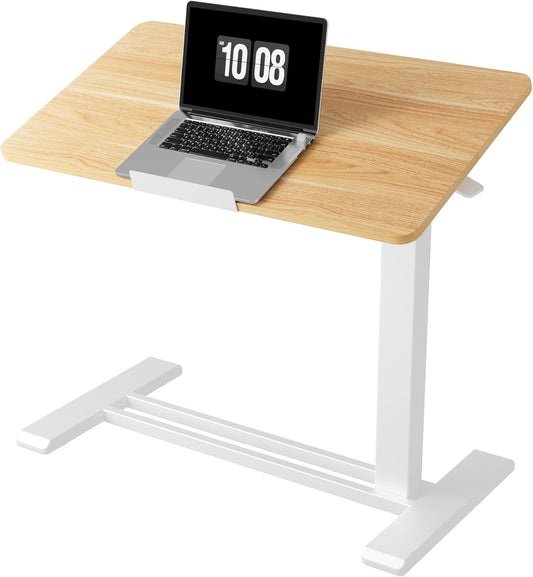 FLEXISPOT H7 PRO Mobile Standing Desk Adjustable Overbed Table Pneumatic with Wheels 90°Tiltable Portable Laptop Desk Rolling Computer Cart Foldable Bedside Table(31.5" W x 17.7" D D, Maple)