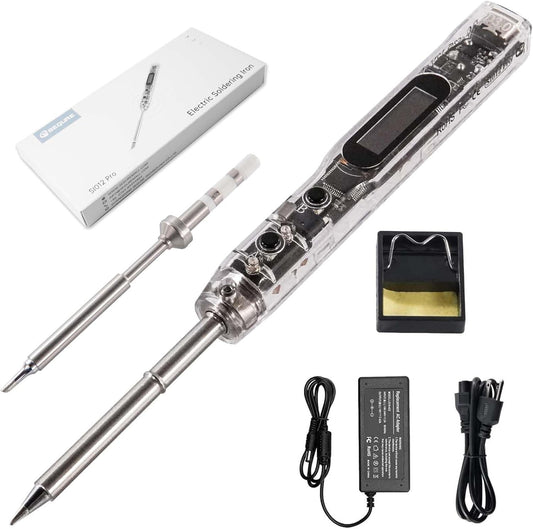 68W Electric Soldering Iron, SEQURE SI012 Pro Portable Solder Iron, OLED Screen Digital Soldering Tools, Auto Start Heating, 19V Power Adapter, PD/QC Charging, 2 Soldering Tips-T12 B2 & TS BC2
