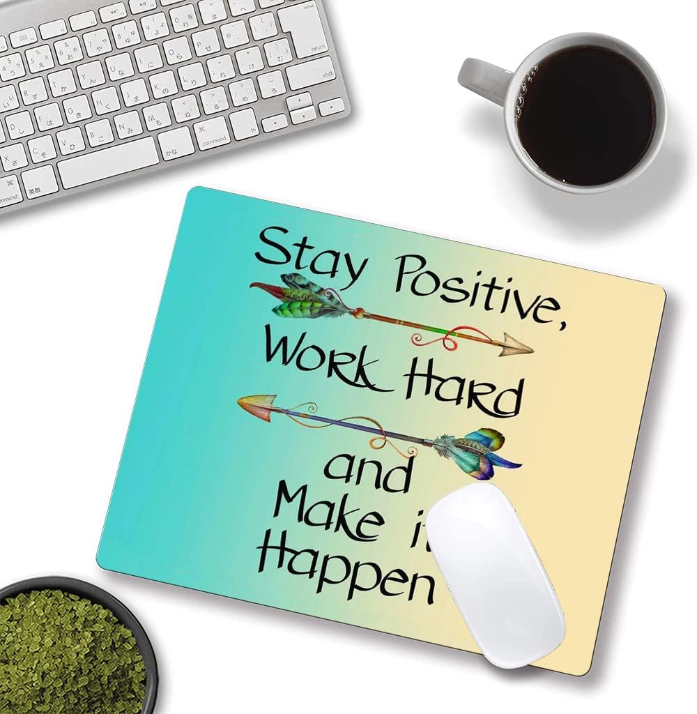 IMAYONDIA Mouse Pad - Inspirational Quotes, Waterproof, Non-Slip Rubber Base, Square Mouse Mat for Computer Laptop, Stay Positive
