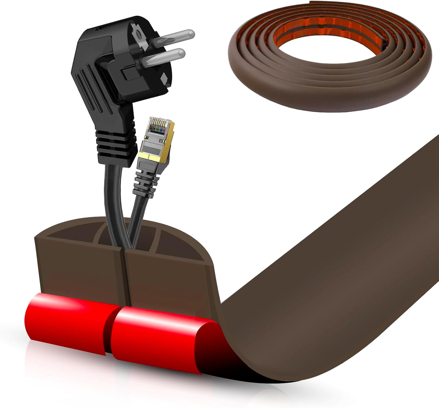 Floor Cord Cover Cable Cavity Self Adhesive Cord Hider Floor 10FT Floor Cable Management Power Cord Protector Floor Electric Cord Covers for Offices, Gym, Exhibitions (CoffeeBrown, 1.97" x 10')