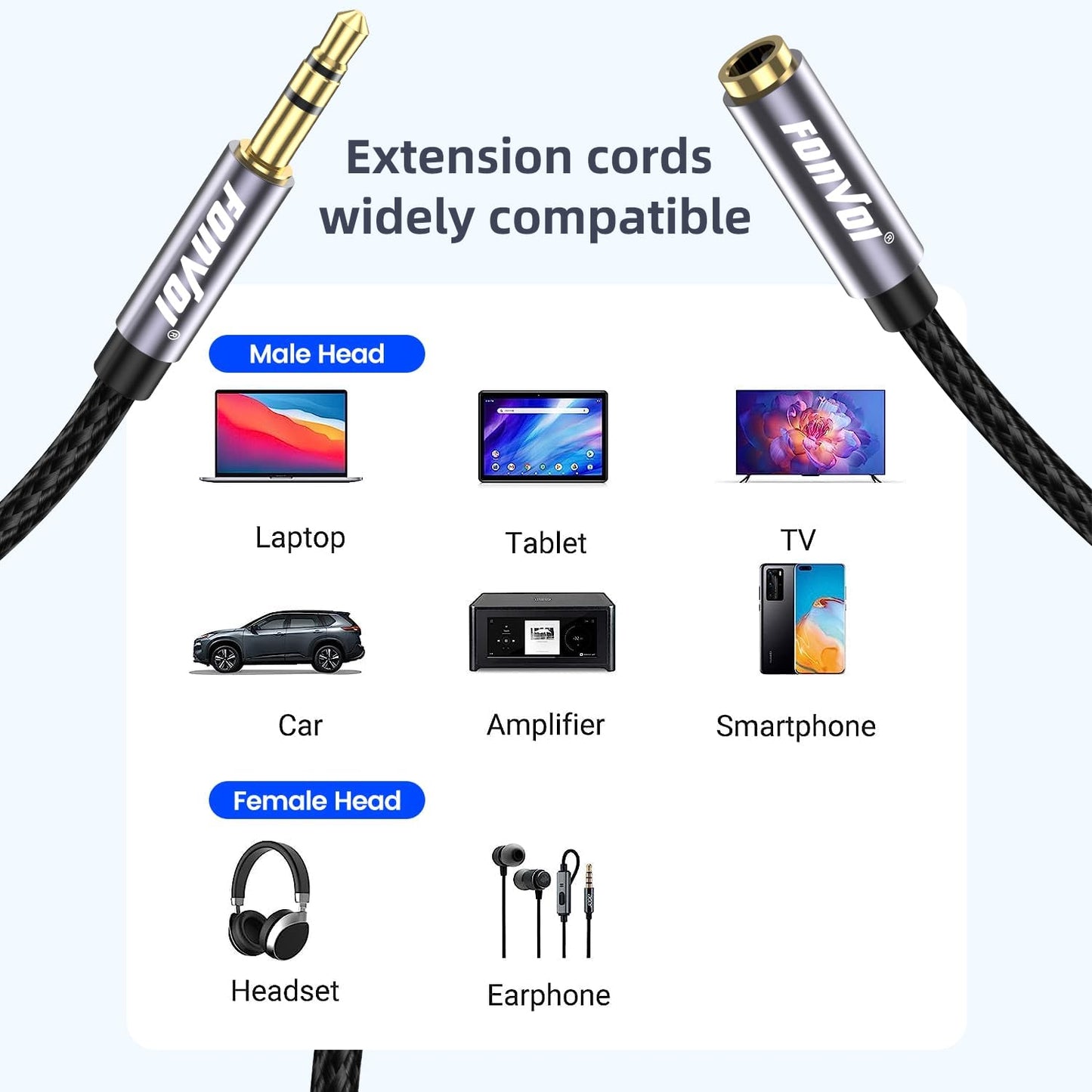 20FT 3.5mm Aux Jack Audio Extension Cable,Male to Female,TRS Headphone Extension Cable Compatible with Heaphone, MP3 Players iPhone iPad Tablets Media Player