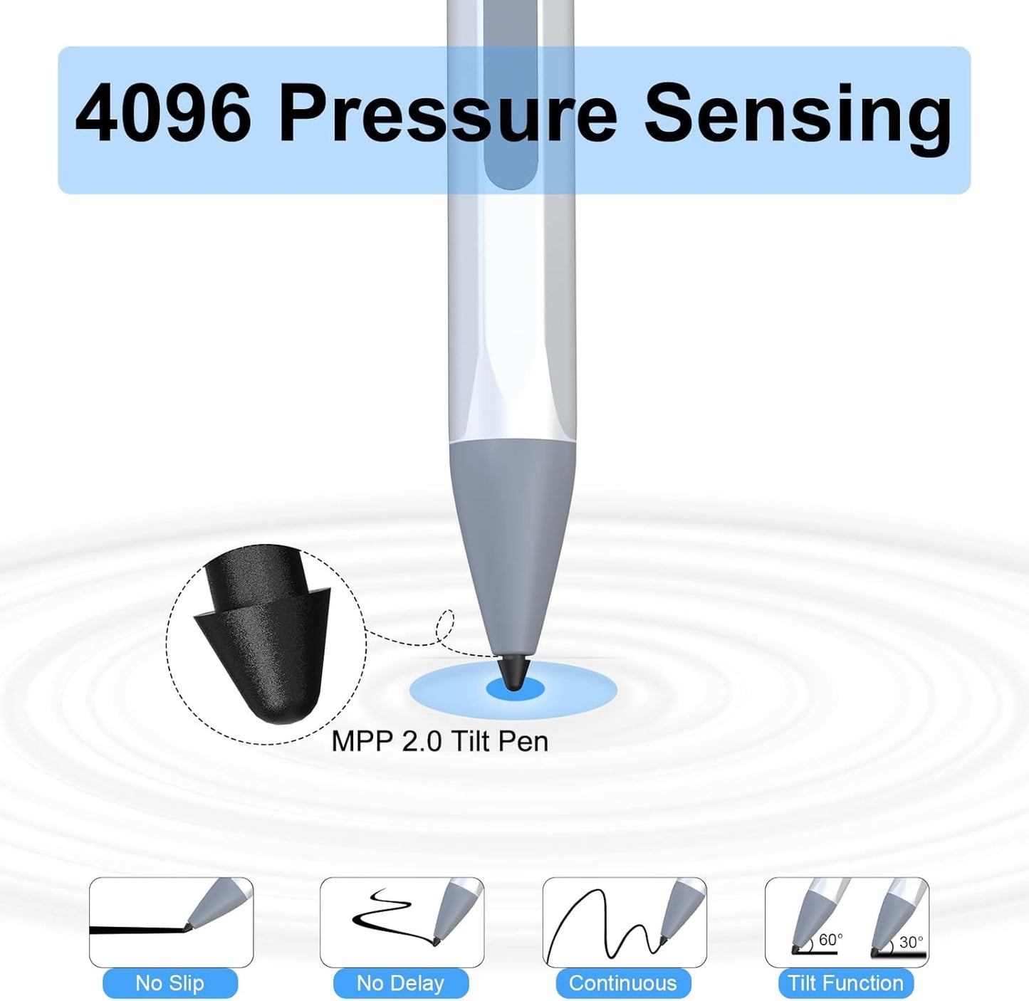 ASUS Stylus Pen for Transformer/Vivobook Flip/Notebook Touchscreen Laptop/Tablet - Rechargeable, 4096 Pressure Sensitivity, MPP 2.0 Tilt Pencil, Silver