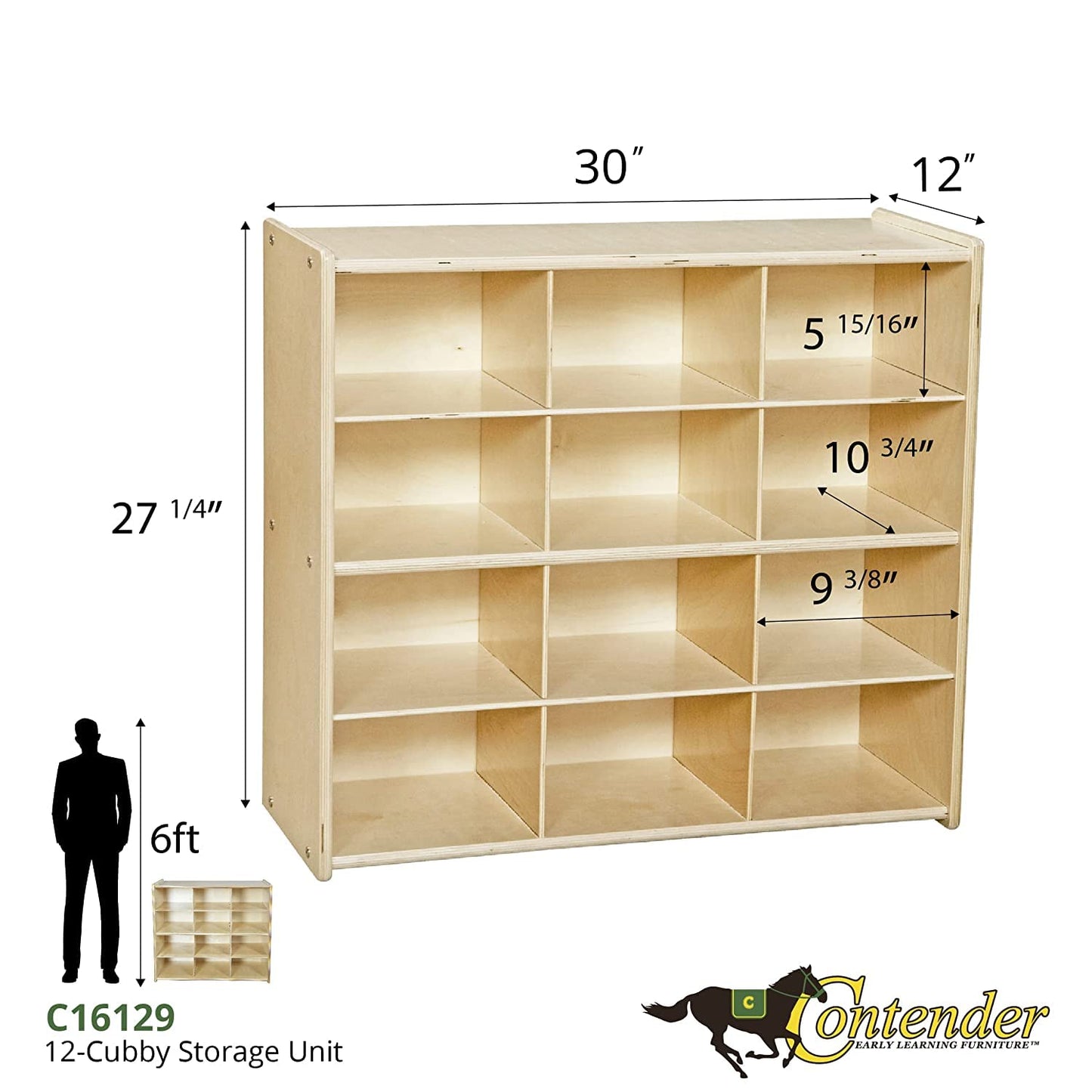 Contender 12 Cubbies 100% Birch Plywood Storage Cabinet, Office and Homeschool Organizer for Toys, Books, Art and Craft Supplies [Fully Assembled]