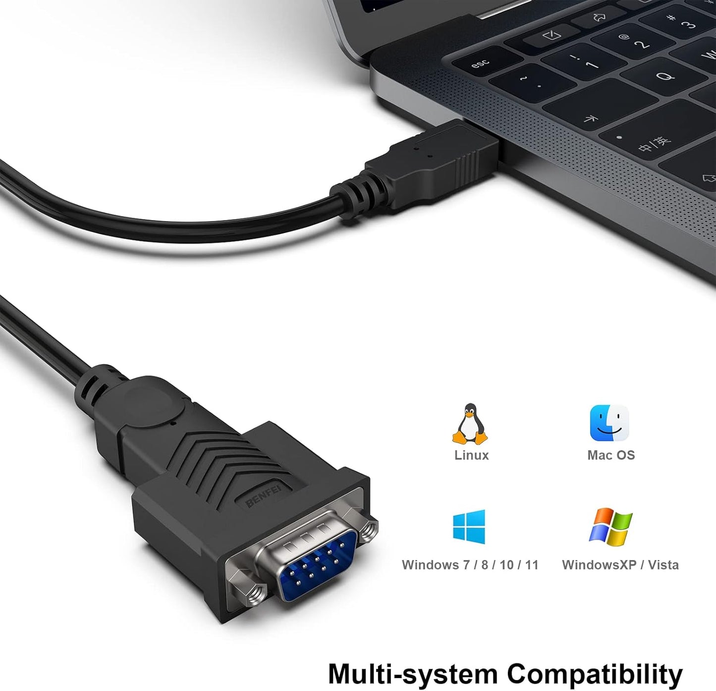 BENFEI USB to Serial Adapter,6 Feet USB to RS-232 Male (9-pin) DB9 Serial Cable, Prolific Chipset, Windows 11/10/8.1/8/7, Mac OS X 10.6 and Above（Not VGA）