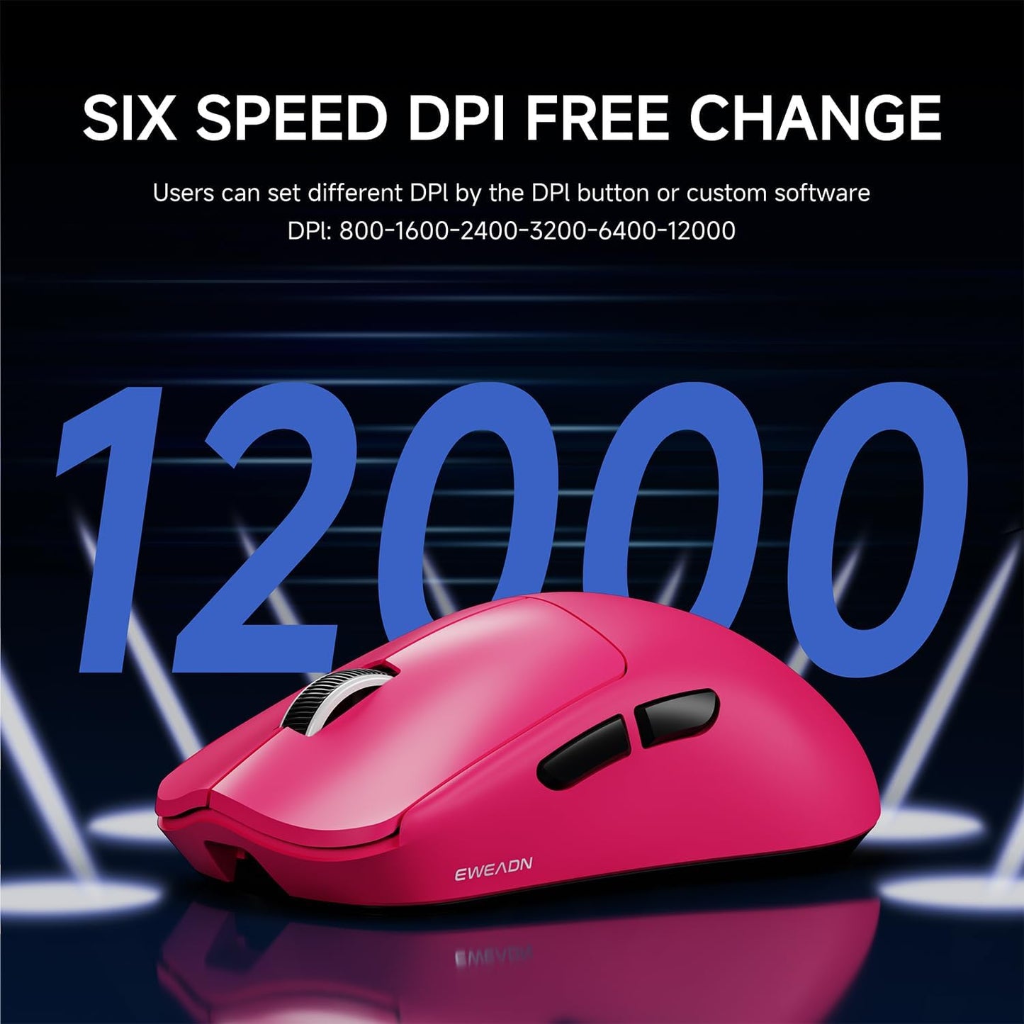 EWEADN X23Pro Wireless Gaming Mouse, 2.4G/BT5.0/USB-C Esports Gaming Mouse, 49g Lightweight Mouse Gaming, 12000 DPI Wireless Mouse with 6 Programmable Buttons,For Laptop/PC/Mac, Raspberry Pink