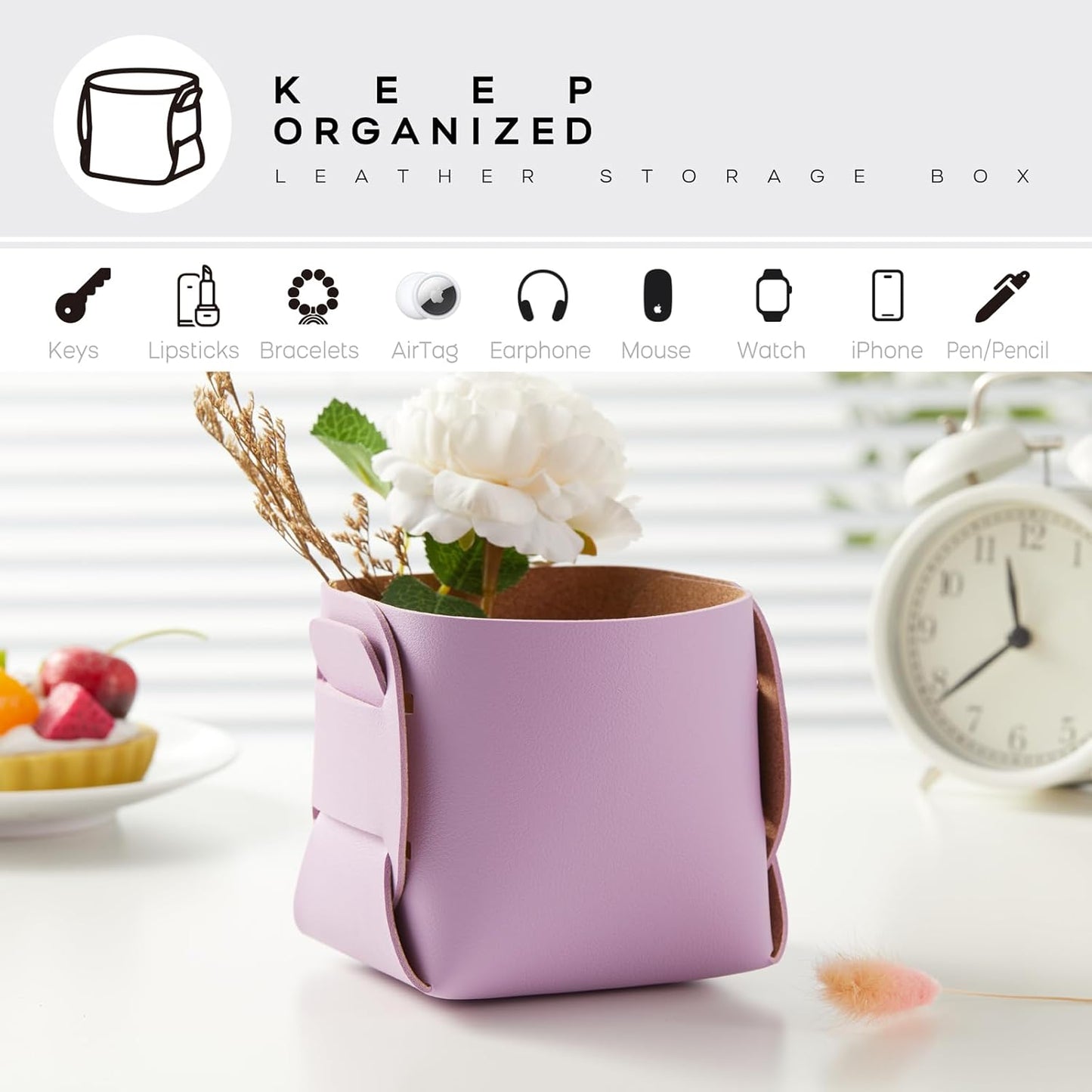 HOMIEAZICOZI 2-Pack Cork Leather Desk Accessories Storage - Pencil Pen Holder - Makeup Brush Holder Organizer - Stylish Addition to Home Decor (Purple)