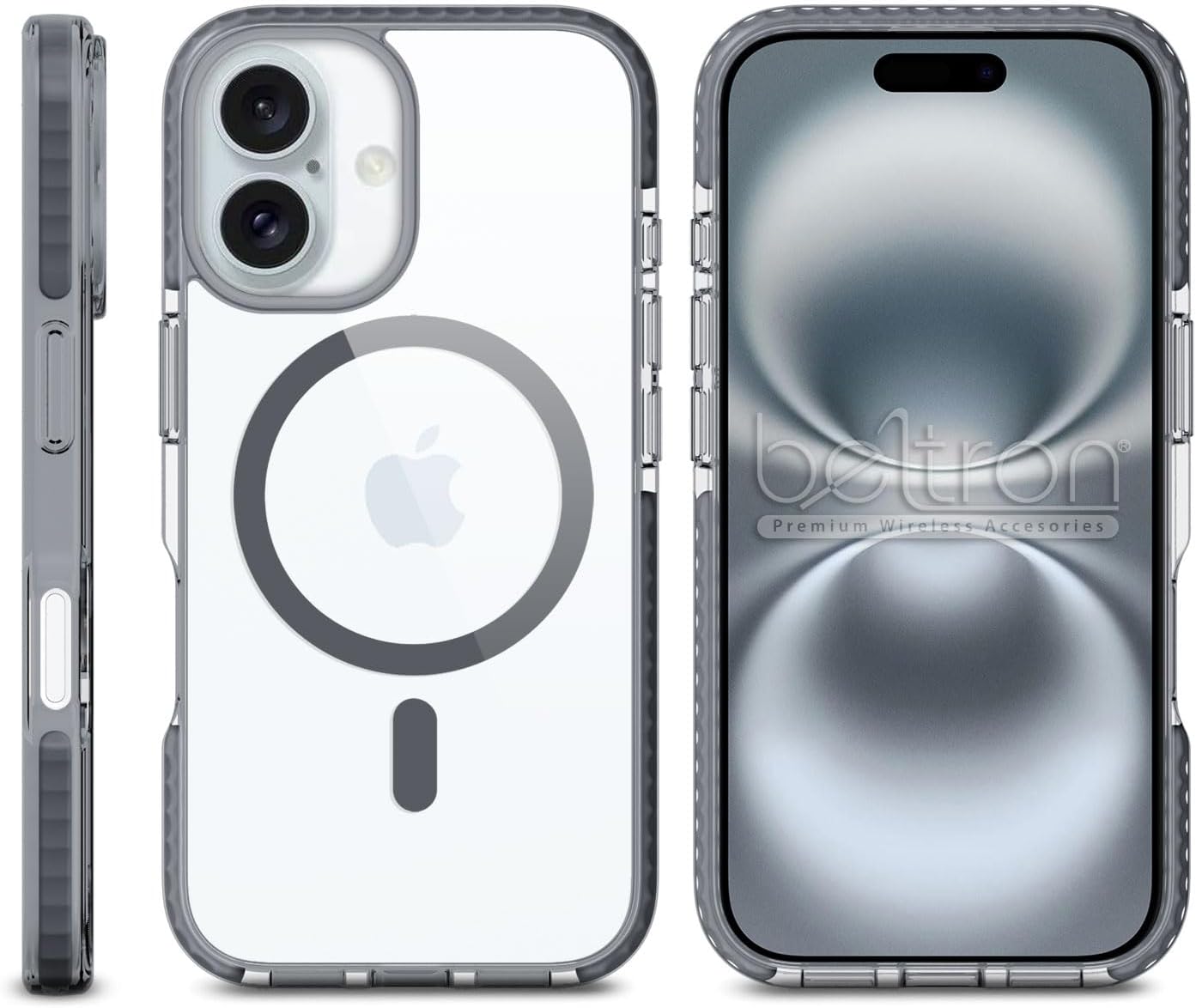 BELTRON Belt Case for iPhone 16 Plus, Slim Protective Transparent Case & Rotating Belt Clip Holster Combo (Compatible with MagSafe)