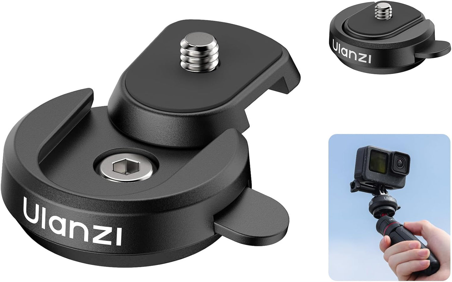 ULANZI CK01 Cka Quick Release Base Set Camera Accessories, Quick Setup Kit with 1/4'' Screw for GoPro DJI Insta360 AKASO Action Cameras, Small Camera and Lights Super-Quick Switching