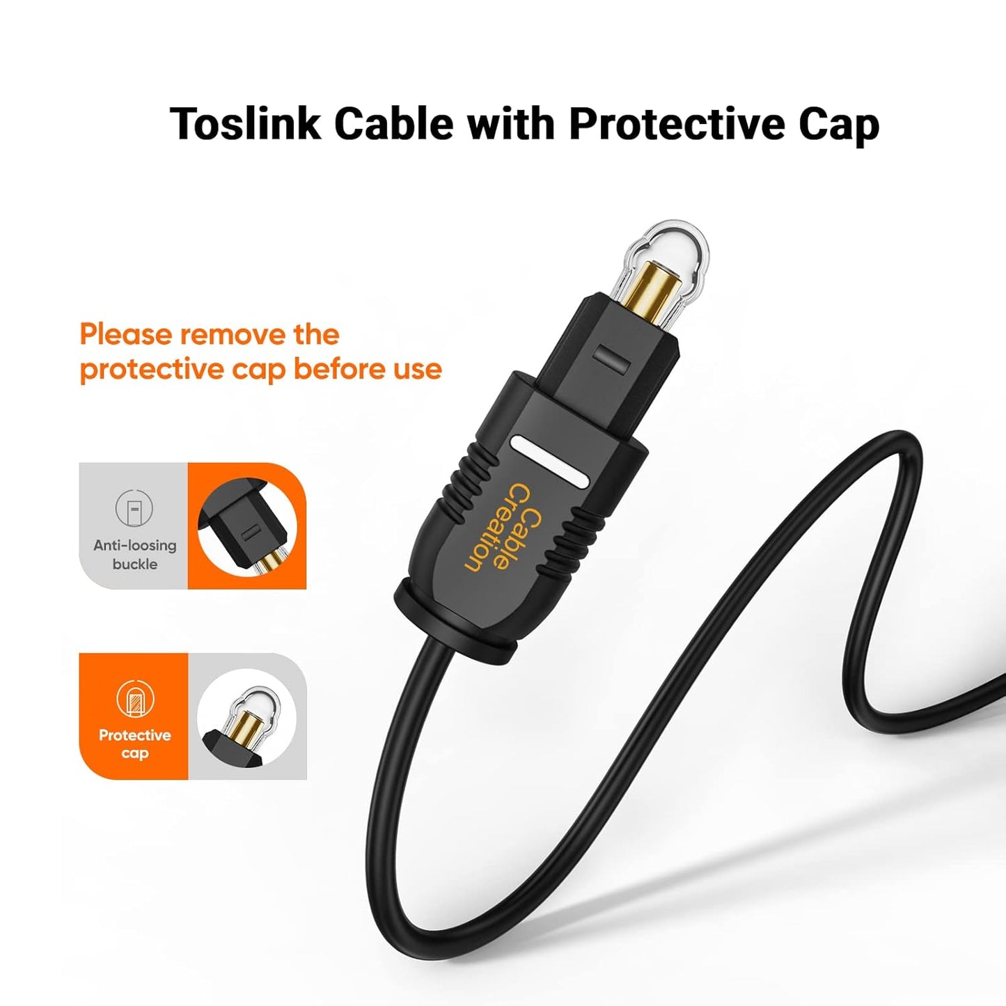 CableCreation Optical Digital Audio Cable 6FT, Slim Fiber Optic Toslink Gold Plated Optical S/PDIF Cord for Home Theater, Sound Bar, TV, PS4, Xbox, VD/CD Player, Game Console& More, Black/OD:2.2mm