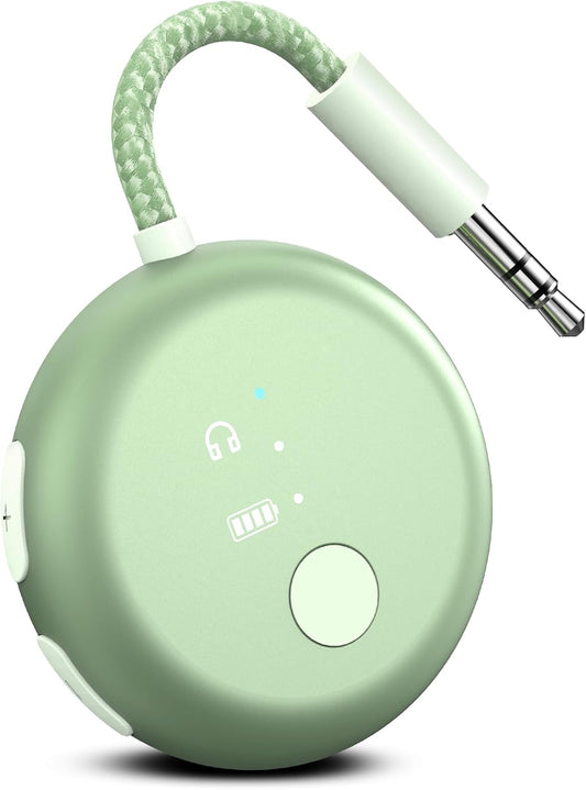 Avantree SoundJet R1 – Airplane Bluetooth Adapter for Headphones & AirPods, aptX Adaptive, Qualcomm Chipset, 20H Battery, Wireless Audio Transmitter for in-Flight Travel Essentials - Green