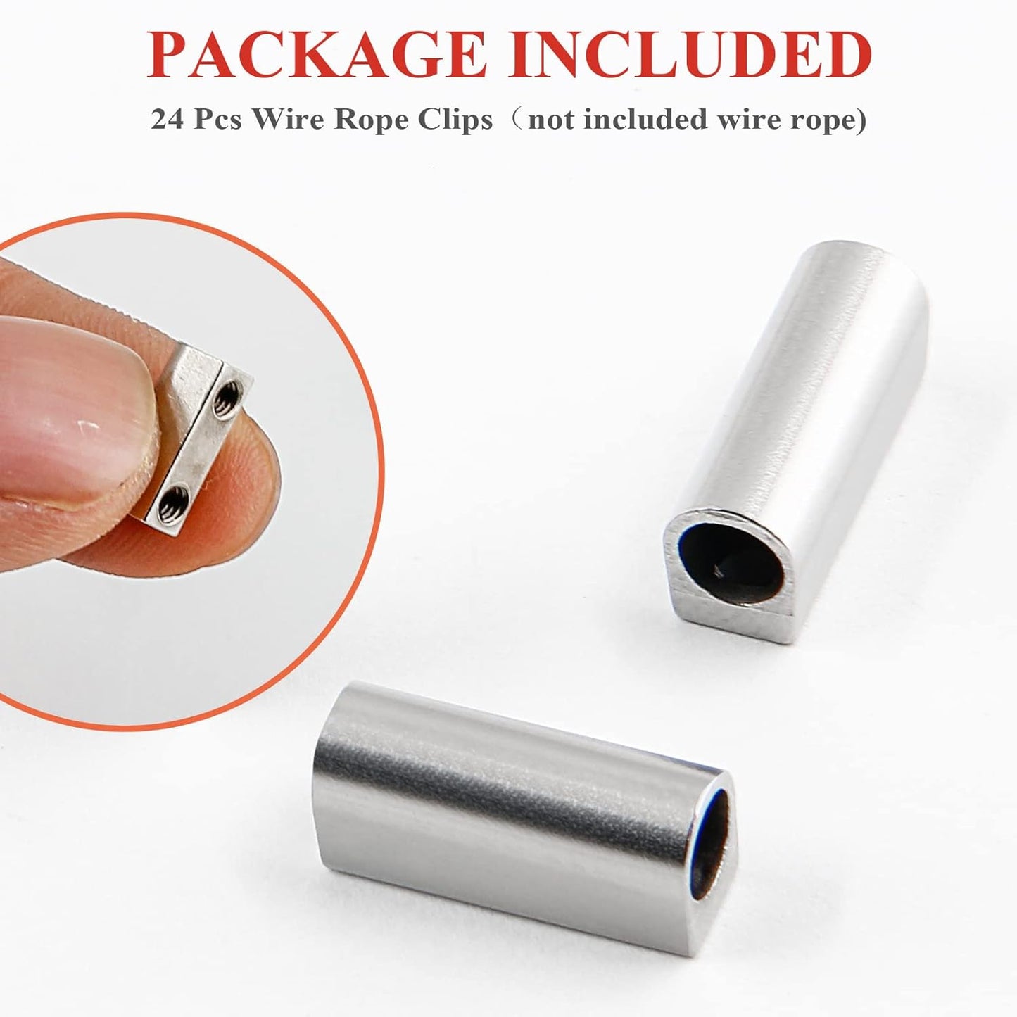 Biaungdo 24 Pcs Stainless Steel Wire Rope Cable Clamp, Adjustable New Upgrade Double Hole Wire Rope Clamp Fastener