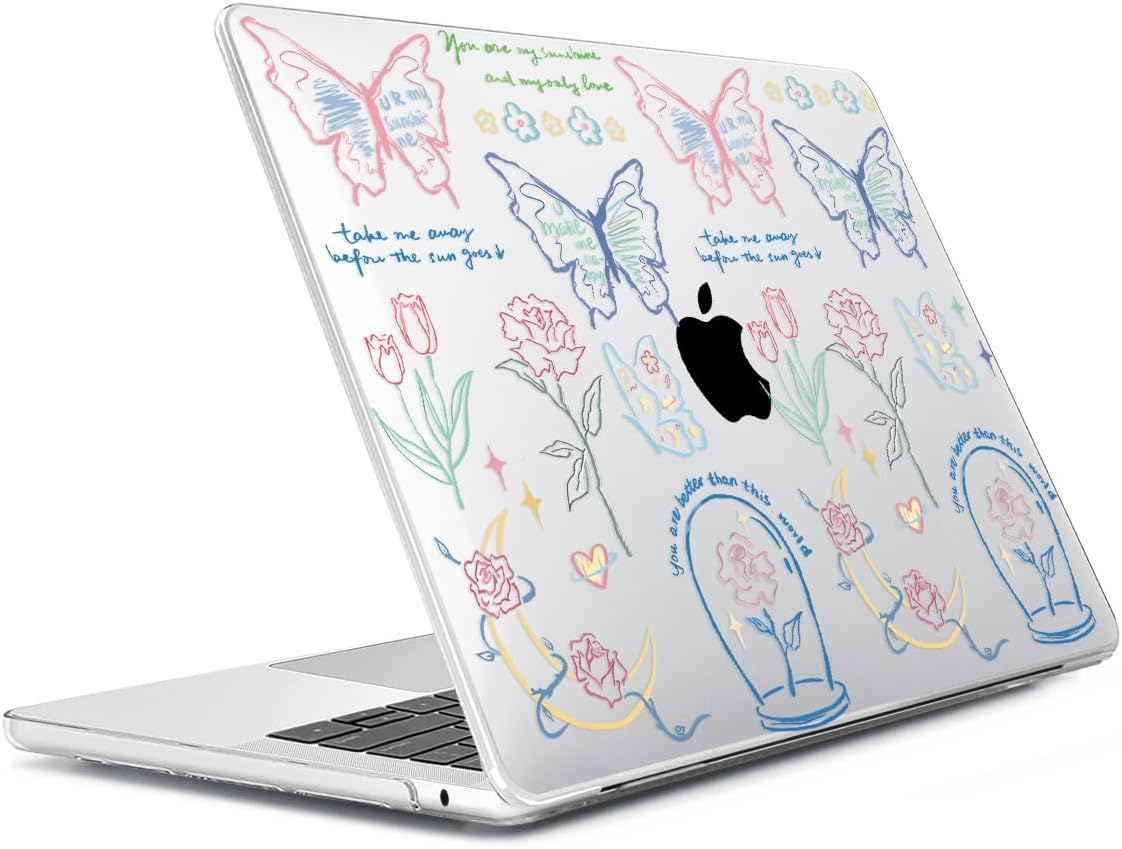 Compatible with MacBook Air 13.6 inch Case 2025 2024 2023 2022 Release M4 A3240 M3 A3113 M2 A2681 with Touch ID, Plastic Hard Shell Case&Keyboard Cover&Screen Film&Webcam Cover, Line Flower