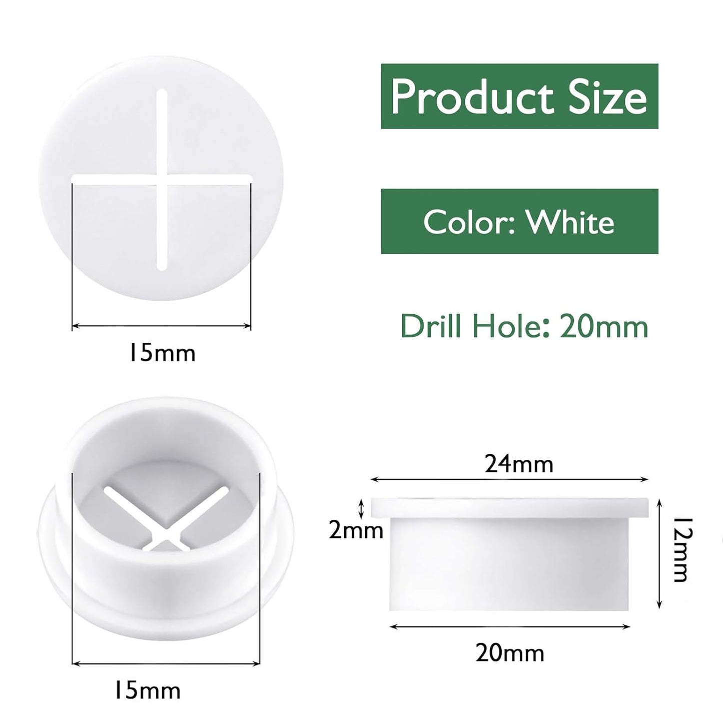 20Pcs Desk Grommet, 3/4" (20mm) White Silicone Cord Hole Cover, Flexible Rubber Wire Grommets, Wall Grommets for Cables Management, Table, Countertop, Cabinets and Furnitures Wire Organizer