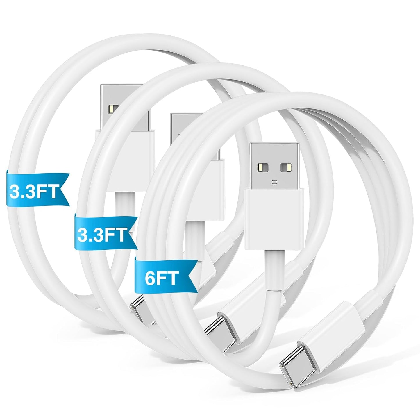 Car Carplay Cable for iPhone 16 15 Pro Plus Pro Max，3-Pack [3.3FT+3.3FT+6FT] USB A to USB C Cable for iPhone 16 15，for iPad Pro/Air/Mini，for Samsung Galaxy S24/S23/S22，for MacBook Pro/Air and More