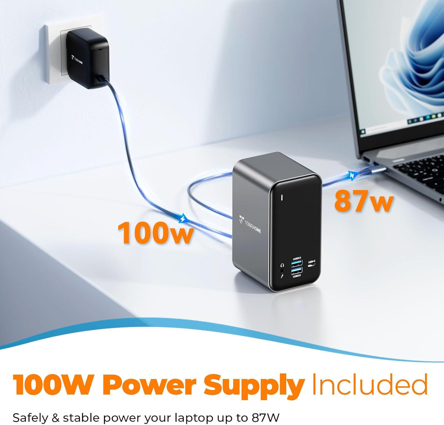 TobenONE Docking Station 3 Monitors, Laptop Docking Station with Power Supply 100W, 2 HDMI, DisplayPort, 7 USB C/A Port, Ethernet, Audio, 87W Charging for Thunderbolt 4/3, USB-C Windows&ChromeOS