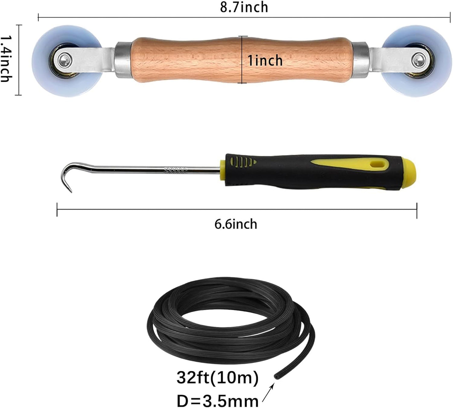 BAYTORY Window Screen Repair Kit, Nylon Roller Tool with Bearing, Spline Removal Hook and 32ft Retainer Spline Replacement for Installing Door Mesh Screens