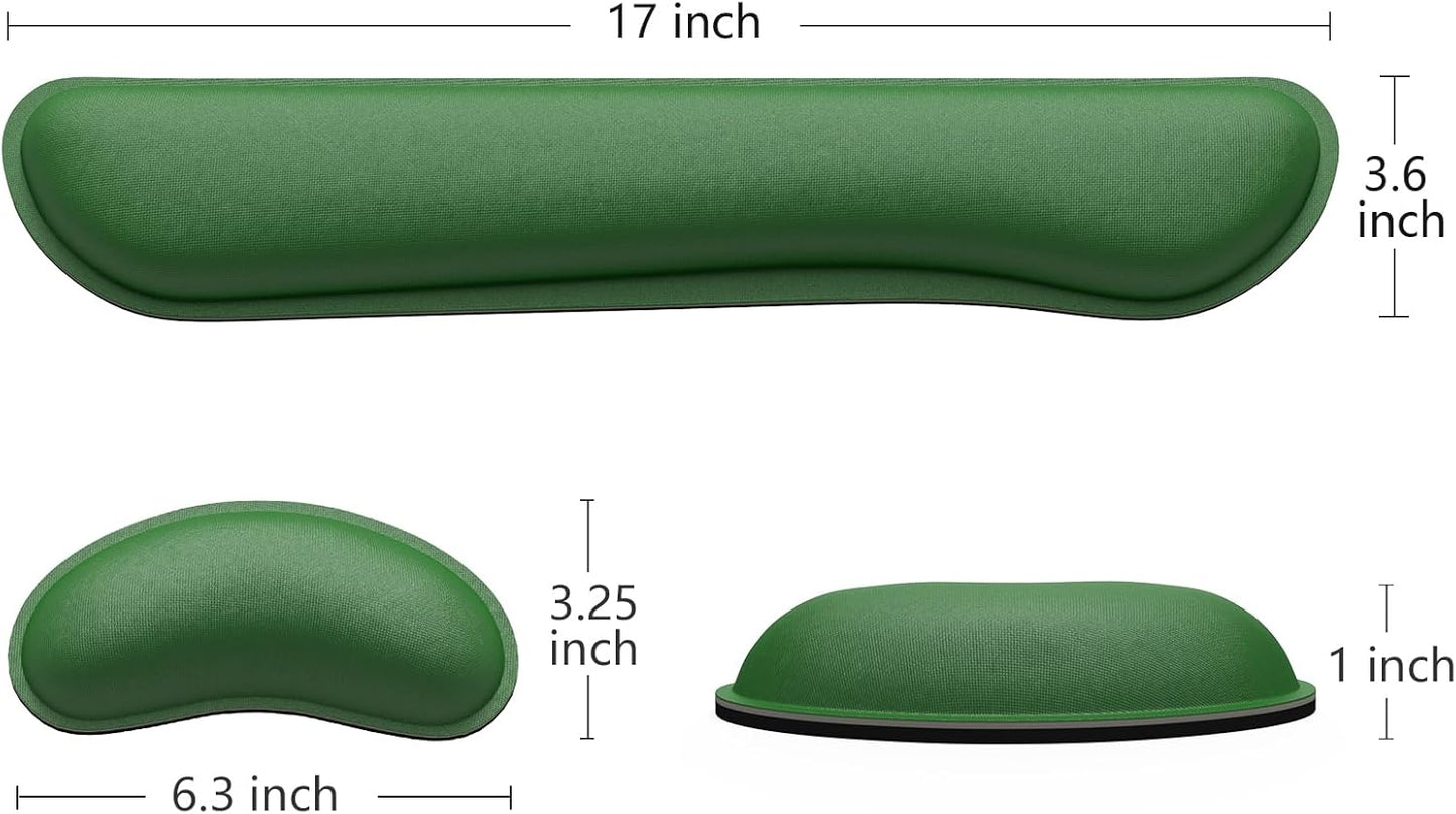 Dapesuom Enlarge Keyboard Wrist Rest, Memory Foam Wrist Cushion for Desk Mats Support, Cute Typing Pain Relief Keyboard Mouse Pad Rests Set with Non-Slip Base for Gaming Laptop Office, Forest Green