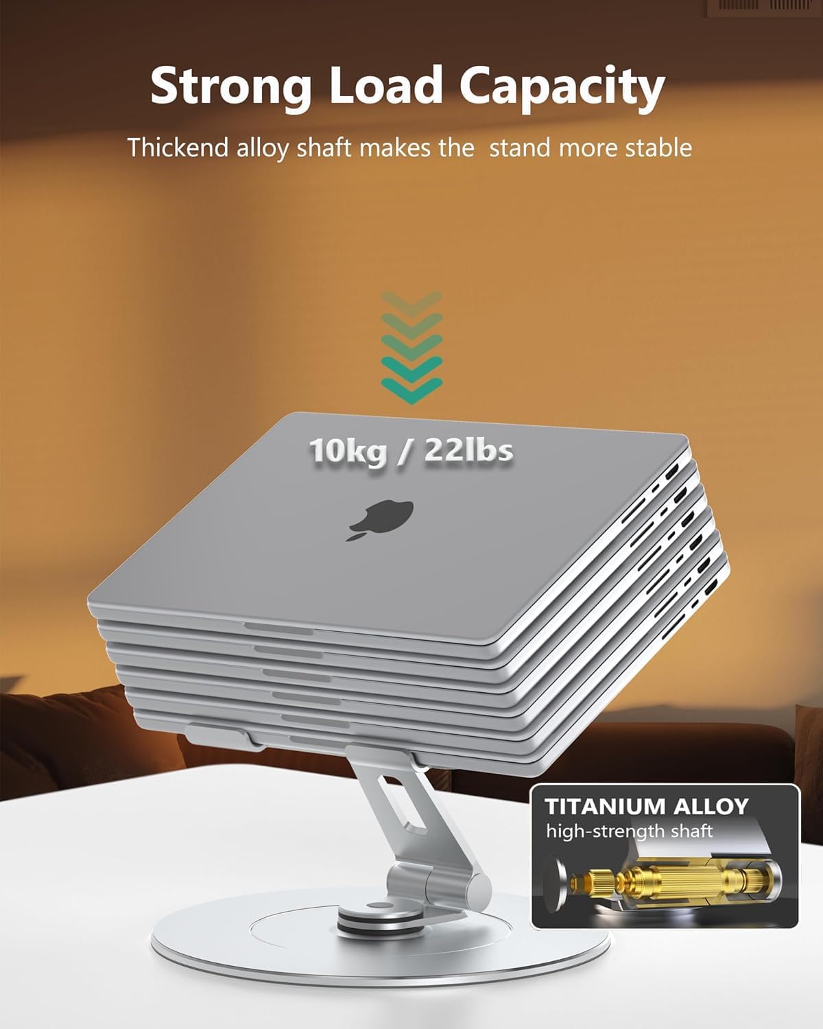 Laptop Stand with Phone Holder, Adjustable Laptop Stand with 360 Rotating Base, Aluminum Computer Mount Holder, Ergonomics Laptop Riser for Desk, Fits MacBook, up to 17.3" All Notebooks Silver