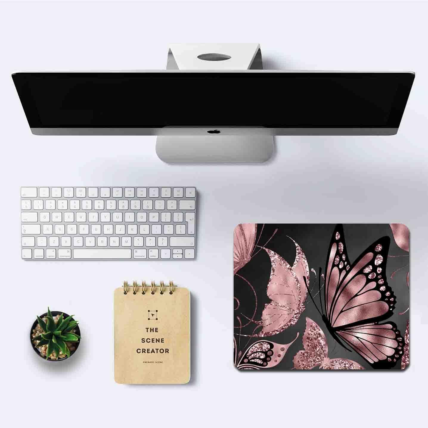 IMAYONDIA Mouse Pad, Rose Gold Butterfly Mouse Pad, Non-Slip Rubber Base Mousepad, Mouse Mat Desk Pad for Work, Game, Office, 9.5 x 7.9 Inch - Beautiful Modern Glitter Foil Design