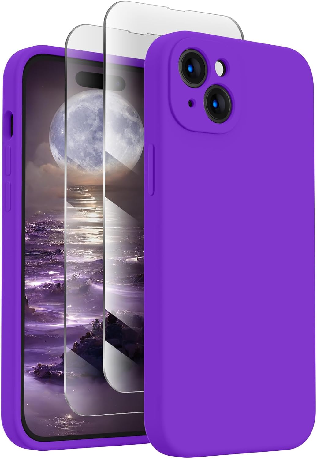 FireNova Designed for iPhone 15 Case, Silicone Upgraded [Camera Protection] Phone Case with [2 Screen Protectors], Soft Anti-Scratch Microfiber Lining Inside, 6.1 inch, Neon Purple