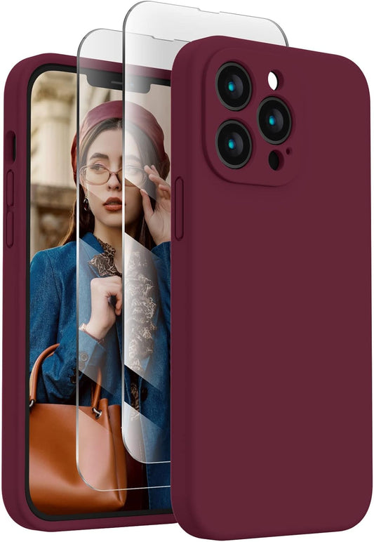 FireNova Designed for iPhone 13 Pro Case, Silicone Upgraded [Camera Protection] Phone Case with [2 Screen Protectors], Soft Anti-Scratch Microfiber Lining Inside, 6.1 inch, Plum