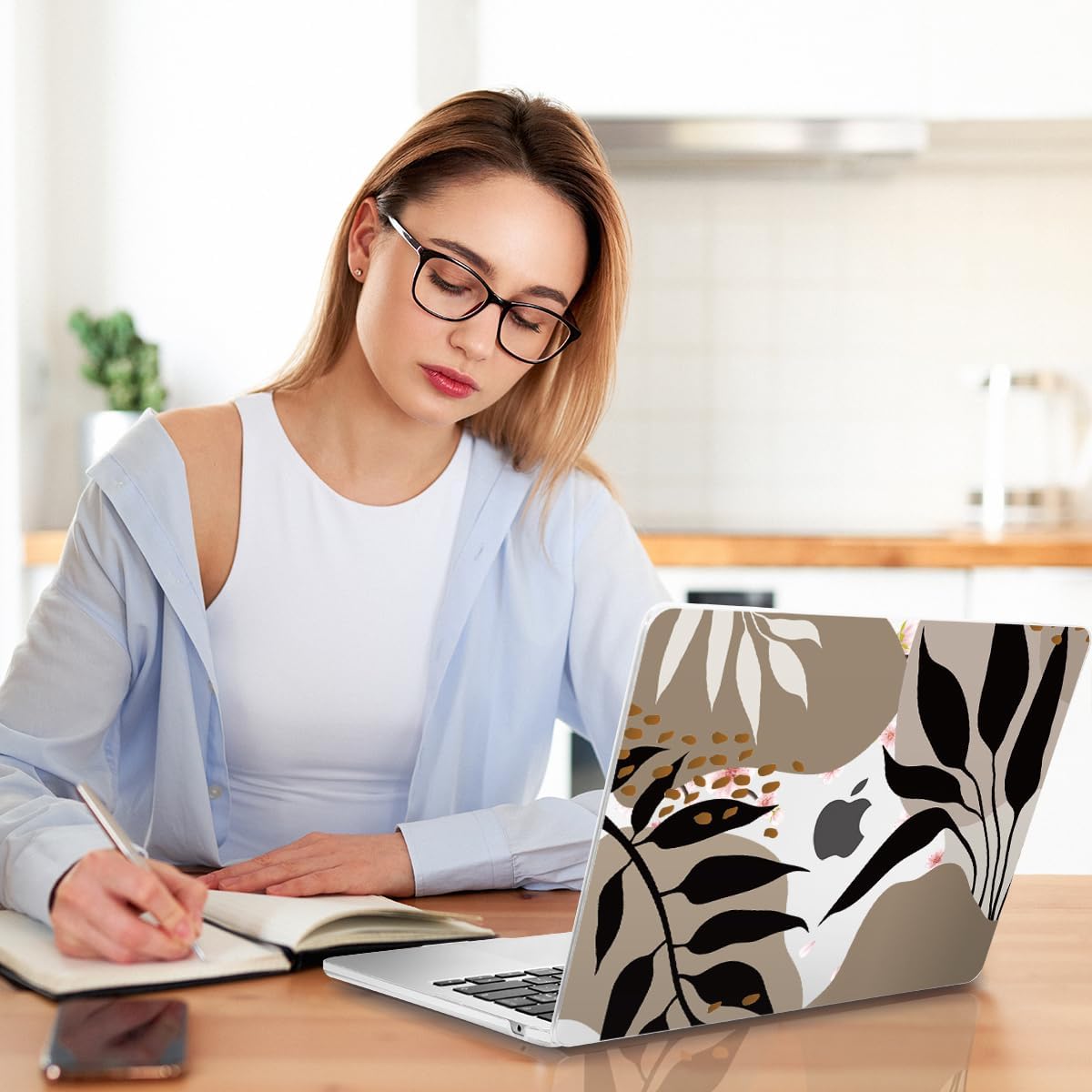 Teryeefi for MacBook Air 13.6 inch Case M2 M3 2022 2023 2024 A2681 A3113, Plastic Hard Shell with Screen Protector & Keyboard Cover & USB 3.0 Adapter for MacBook Air 13 inch, Abstract Tropical Leaves