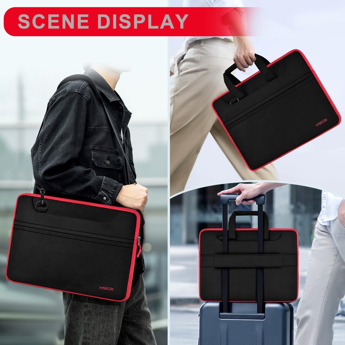 Universal Laptop Shoulder Bag 13-17.3 Inch Shockproof Briefcase with Multi-Pockets & Adjustable Strap for MacBook Pro/Air