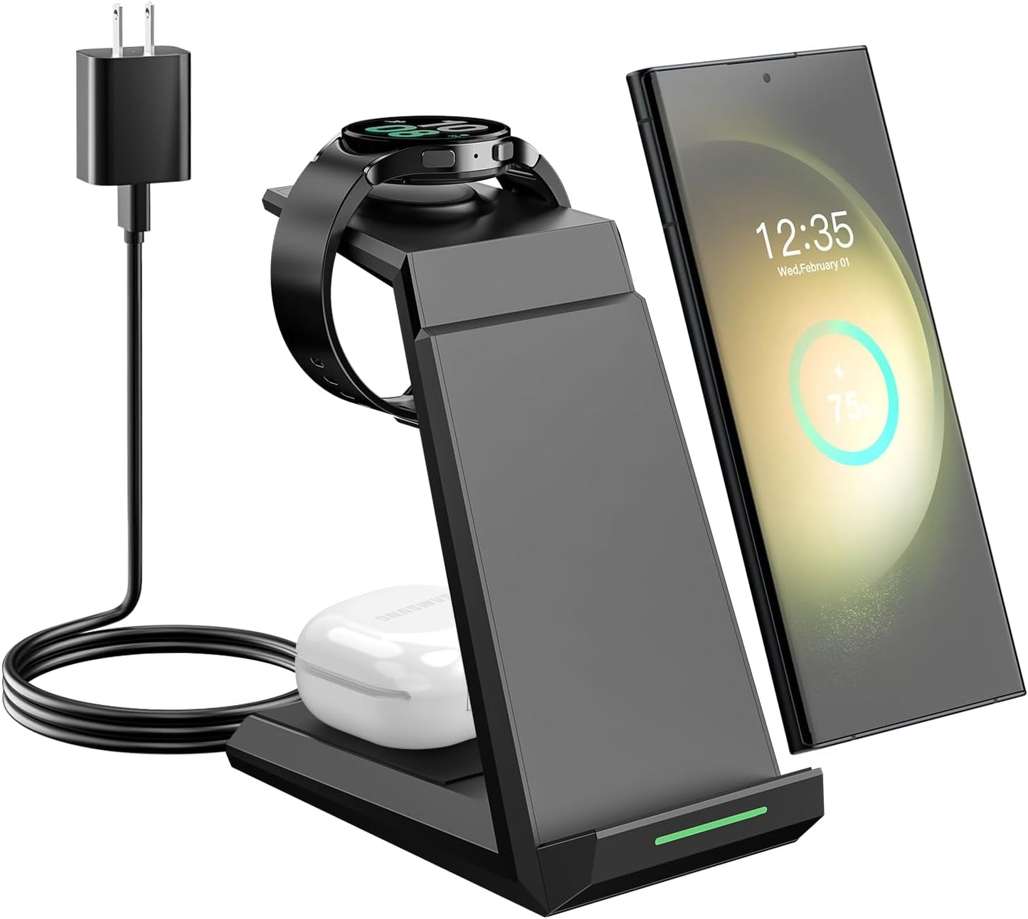 Wireless Charger for Samsung - NANAMI 3 in 1 Charging Station for Multiple Devices, Fast Charger Stand for Galaxy S25 S24 S23 Ultra S22 S21 Z Flip Fold 4,Galaxy Watch 6/5/5 Pro/4/3, Galaxy Buds 2 Pro