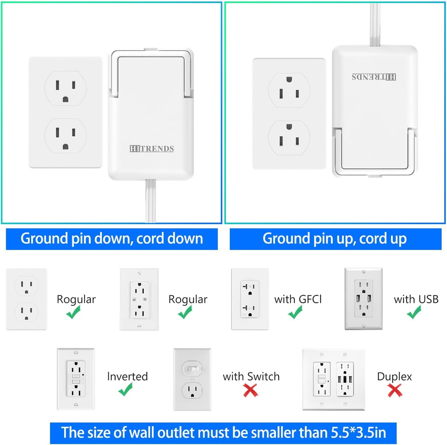 6FT Ultra-Thin Flat Plug Power Strip with 3 Outlets & 3 USB Ports | Child & Pet-Safe, 1625W, Wall-Mounted Cord Organizer, Universal Size Outlet & Plug Concealer with Cord Clips(UL Listed)