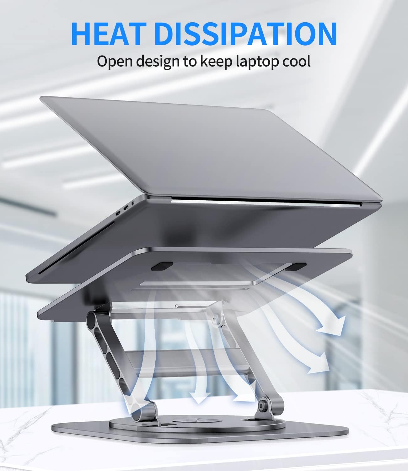 Adjustable Laptop Stand with 360 Rotating Base, Stable Computer Stand for Laptop Ergonimic Foldable Laptop Riser for Desk Compatible with MacBook Pro/Air Notebook up to 16 Inches, Grey