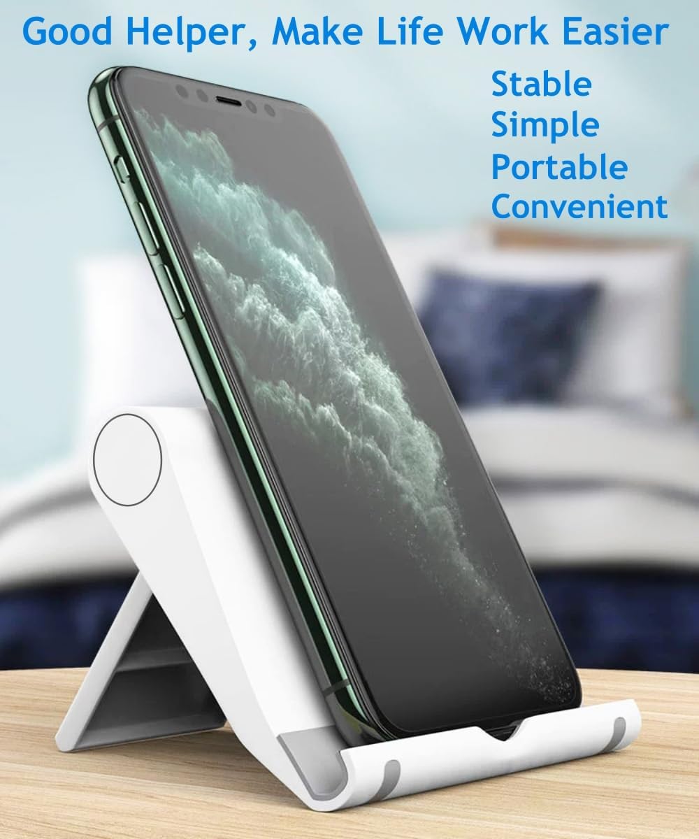 Cell Phone Stand for Desk Foldable Cell Phone Holder Desk Tablet Holder Mobile Phone Dock, Multi-Angle Universal Adjustable Tablet Dock Compatible with Most Cell Phones (White)