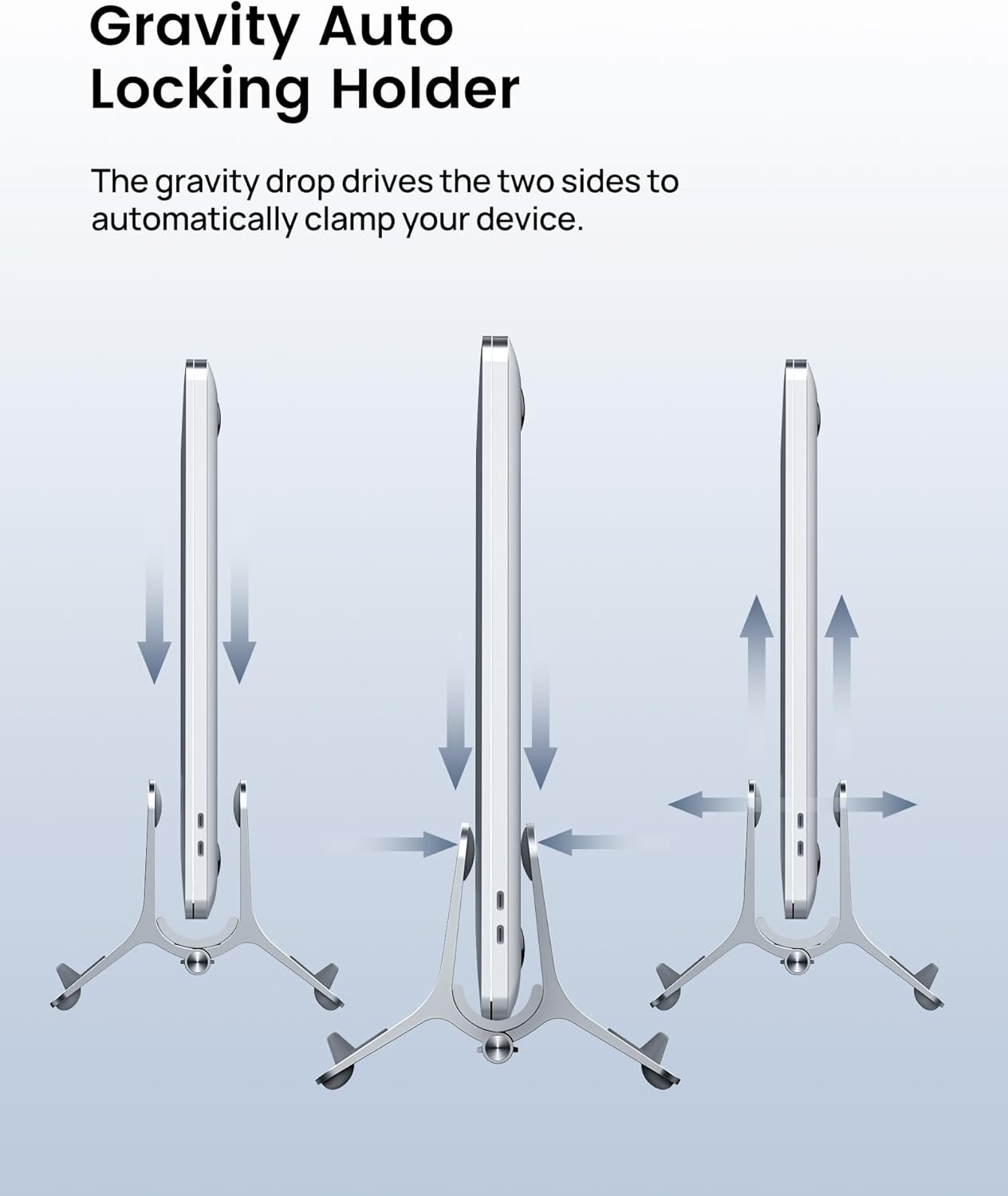 SODI Vertical Laptop Stand for Desk, Gravity Auto Lock Vertical MacBook Stand, Aluminum Laptop Vertical Dock Stand Holder Compatible with MacBook Pro, MacBook Air, Silver