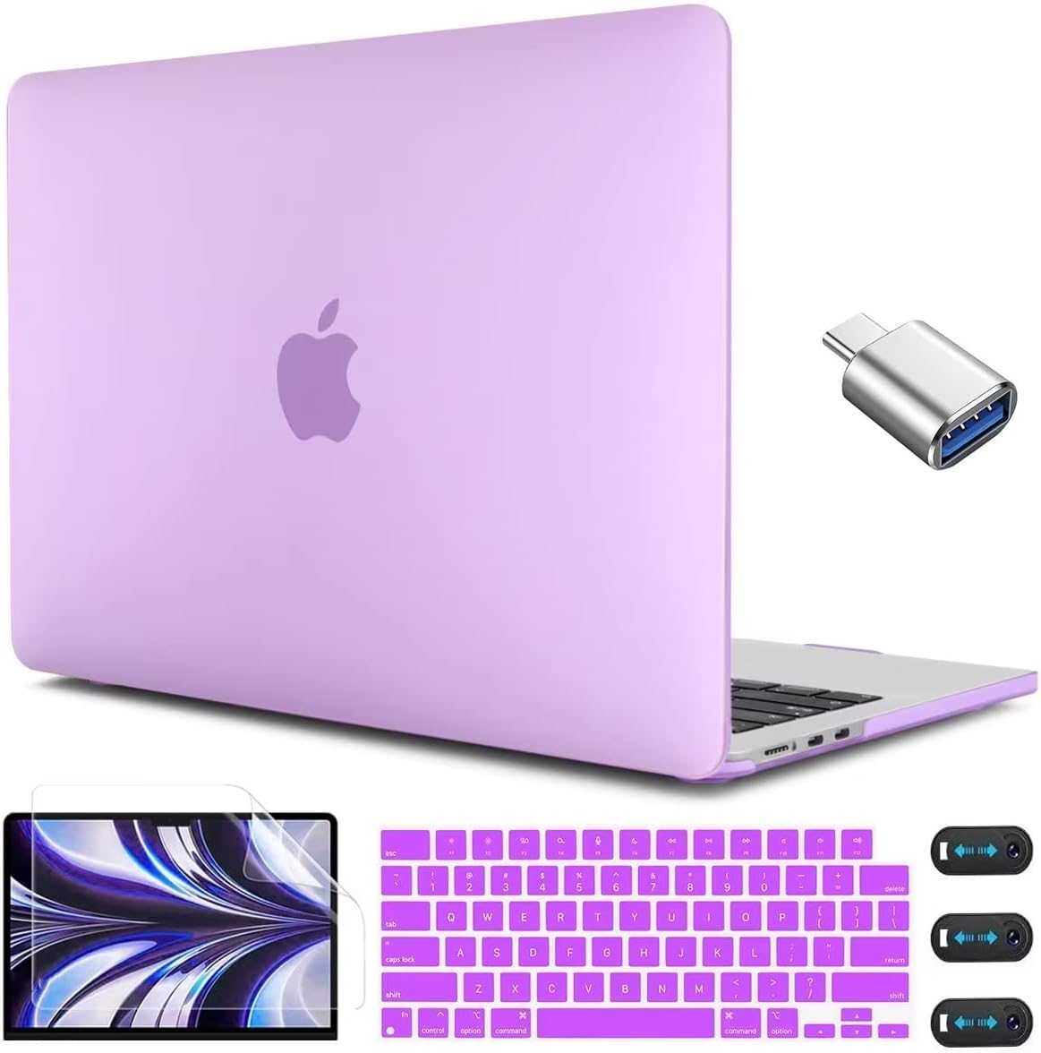 CISSOOK Compatible with MacBook Air 13.6 inch Case A3240 A2681 A3113 2022 2023 2024 2025 Release, Plastic Hard Shell Case USB 3.0 Adapter for MacBook Air 13 inch M2 M3 M4 Chip, Frosted Purple