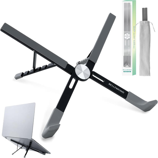 BELLEMOND | X-Shape Laptop Stand – Adjustable Aluminum Riser, 5 Height Levels, Lightweight & Foldable, Ventilated, for Laptops and Tablets up to 17.3" | Midnight Black