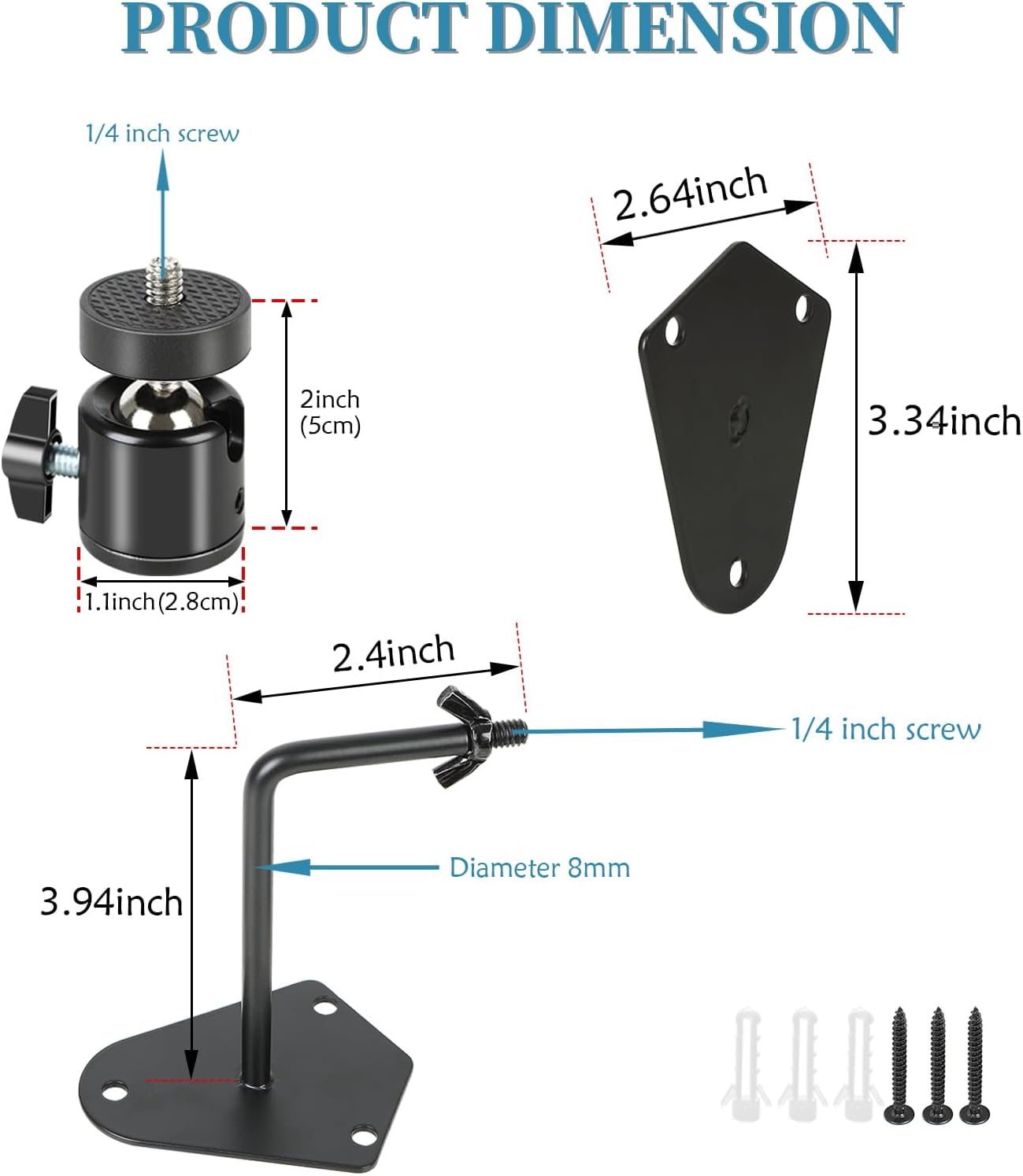 4-Pcs Camera Wall Mount Bracket, 360 Camera Mount with 1/4 Inch Thread, Metal Security Camera Mount, Camera Holder for Surveillance Cameras, Solar Panels, Lights