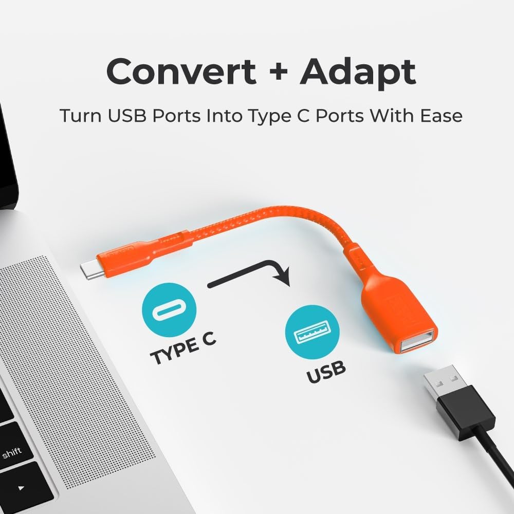 BLACK+DECKER USB C to USB A Adapter, USB C Male to USB Female Adapter Nylon Braid, Type C OTG Cable Compatible w/iPhone 16 15 Pro, MacBook Pro 2022/Air/Mini, iPad—2 Pack, 3" (Coral Rose)
