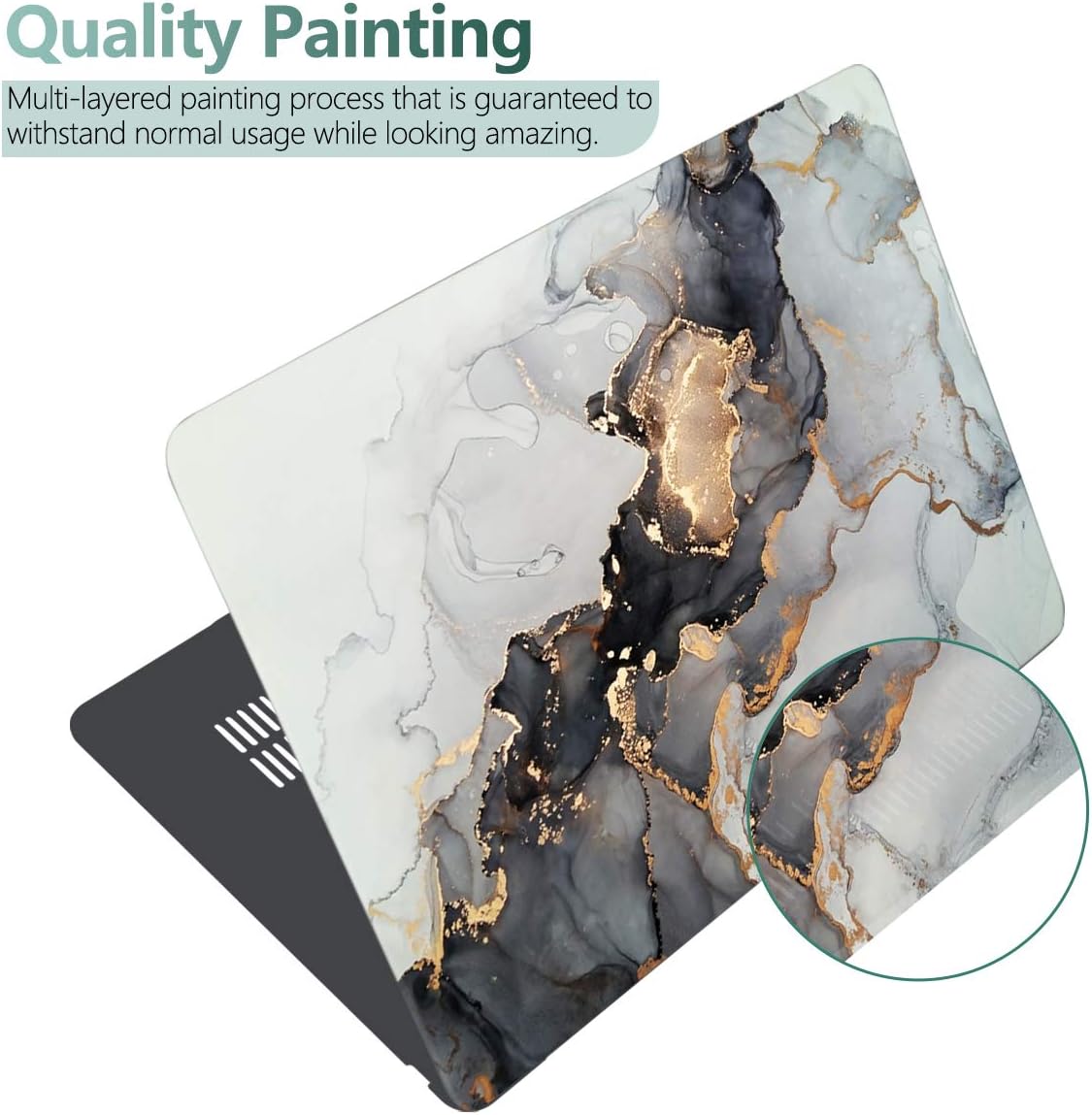 Batianda Case for MacBook Air 13 inch 2020 2019 2018 Release A2337 M1 A2179 A1932, Plastic Hard Shell +Keyboard Cover+Screen Protector for MacBook Air 13 inch Touch ID & Retina,Grey & Gold Ink