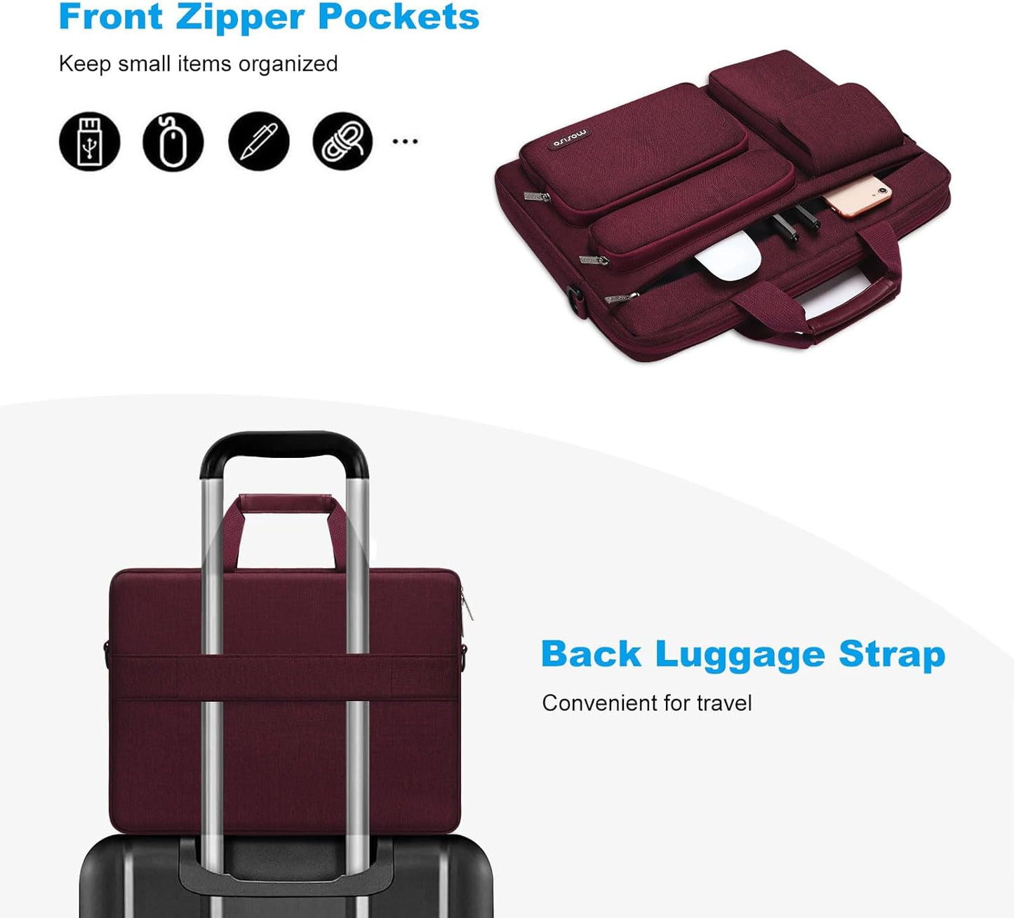 MOSISO Laptop Shoulder Bag, Computer Bag with 2 Raised&1 Flapover&1 Horizontal Pocket&Handle&Belt