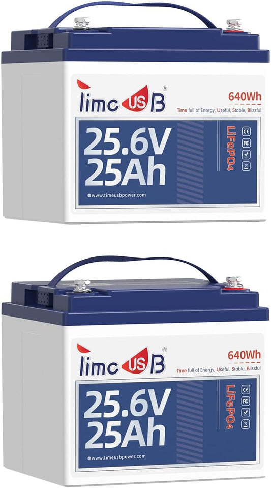 24V 25Ah LiFePO4 Battery, 2 Pack 2C High Discharge Rate Built-in 50A BMS 640Wh Lithium Battery, 1280W Continuous Load Power for Mobility Scooters, Electric Wheelchairs, Farm Equipment, etc