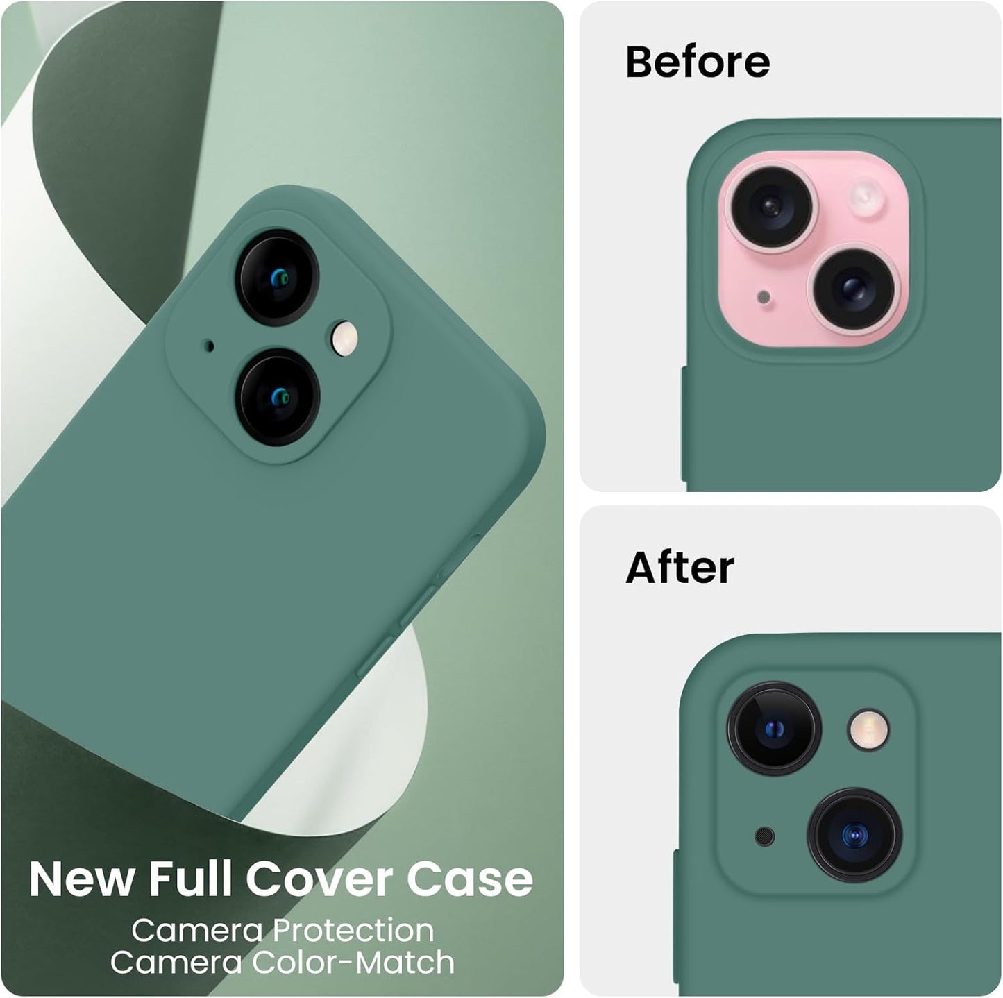 FireNova Designed for iPhone 15 Plus Case, Silicone [Camera Protection] Case with [2 Screen Protectors], Soft Anti-Scratch Microfiber Lining Inside, 6.7 inch, Midnight Green