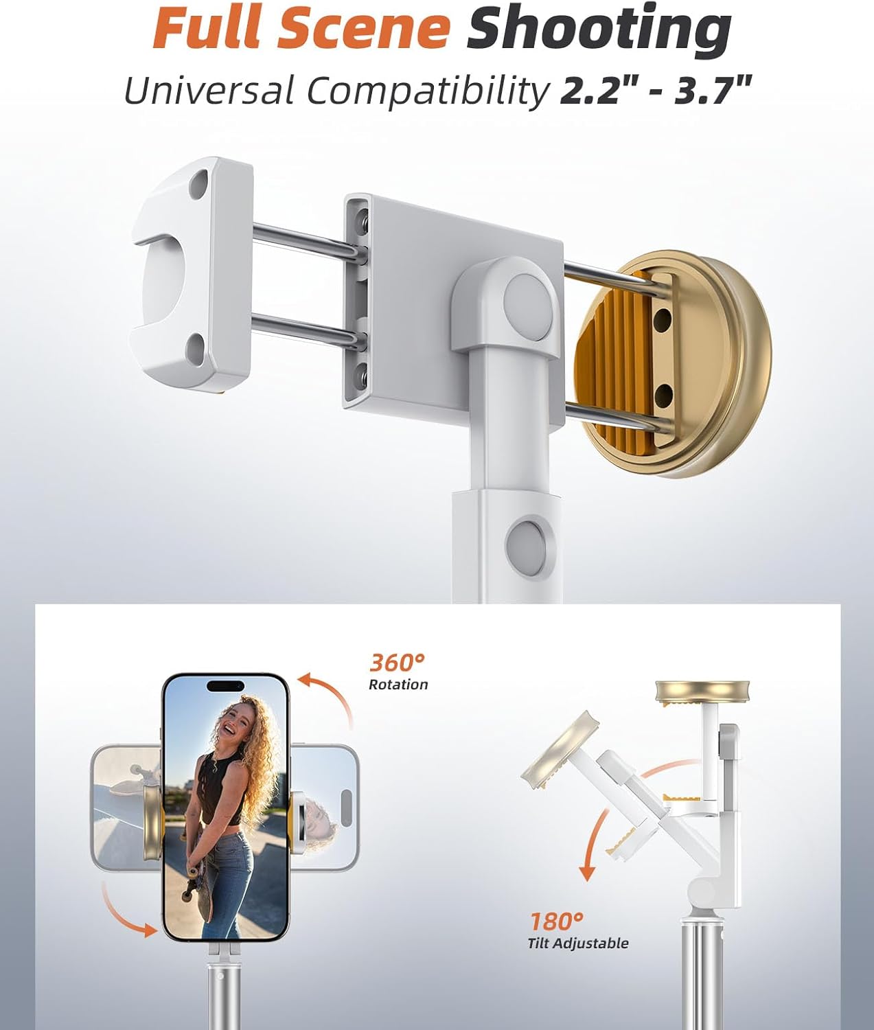 62" Phone Tripod & Selfie Stick, Tripod for iPhone with Remote, All-in-1 Cell Phone Stand, Portable, Lightweight Extendable for Selfies Video Recording Vlog, Compatible with iPhone Android - White