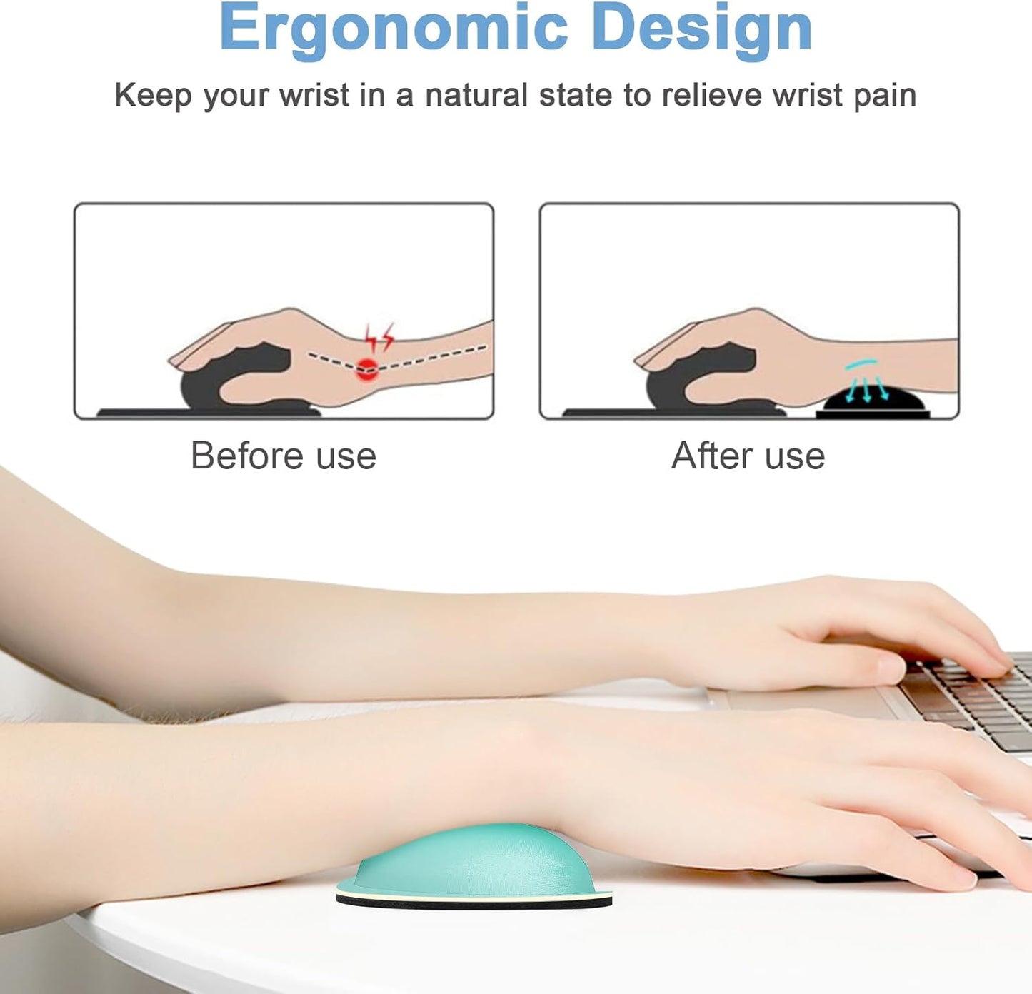 Dapesuom Mouse Wrist Rest, Ergonomic Memory Foam Mouse Wrist for Computer Desk Mats Support, Hand Rest Pad Cushion for Gaming, Office, Laptop, Men, Women, Pain Relief & Easy Typing, Malachite Green