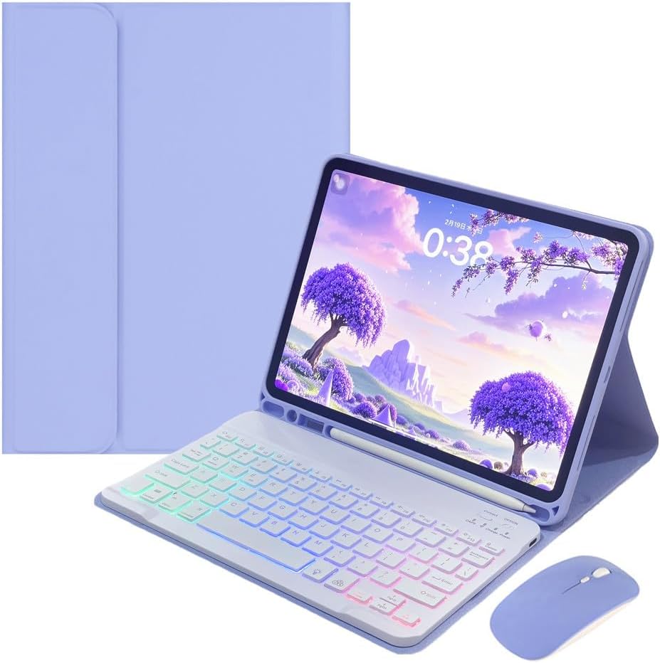 for iPad mini 7 (A17 Pro)/ iPad mini 6th 7th Generation Keyboard Case with Mouse and Rainbow Backlit Detachable Bluetooth Keyboard Cover,Purple