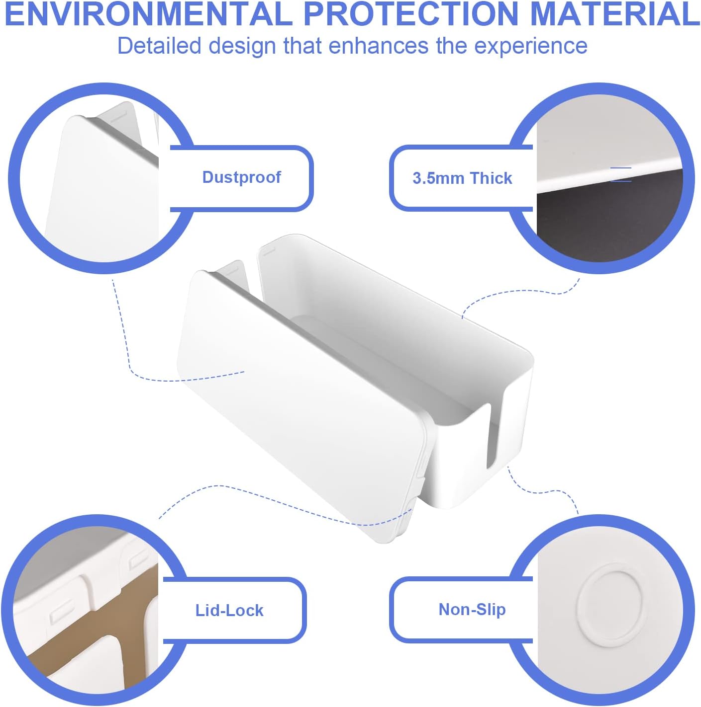 Cable Organizer Box Set of Three, Power Cover Cord Holder Surge Protector for Desk (White)