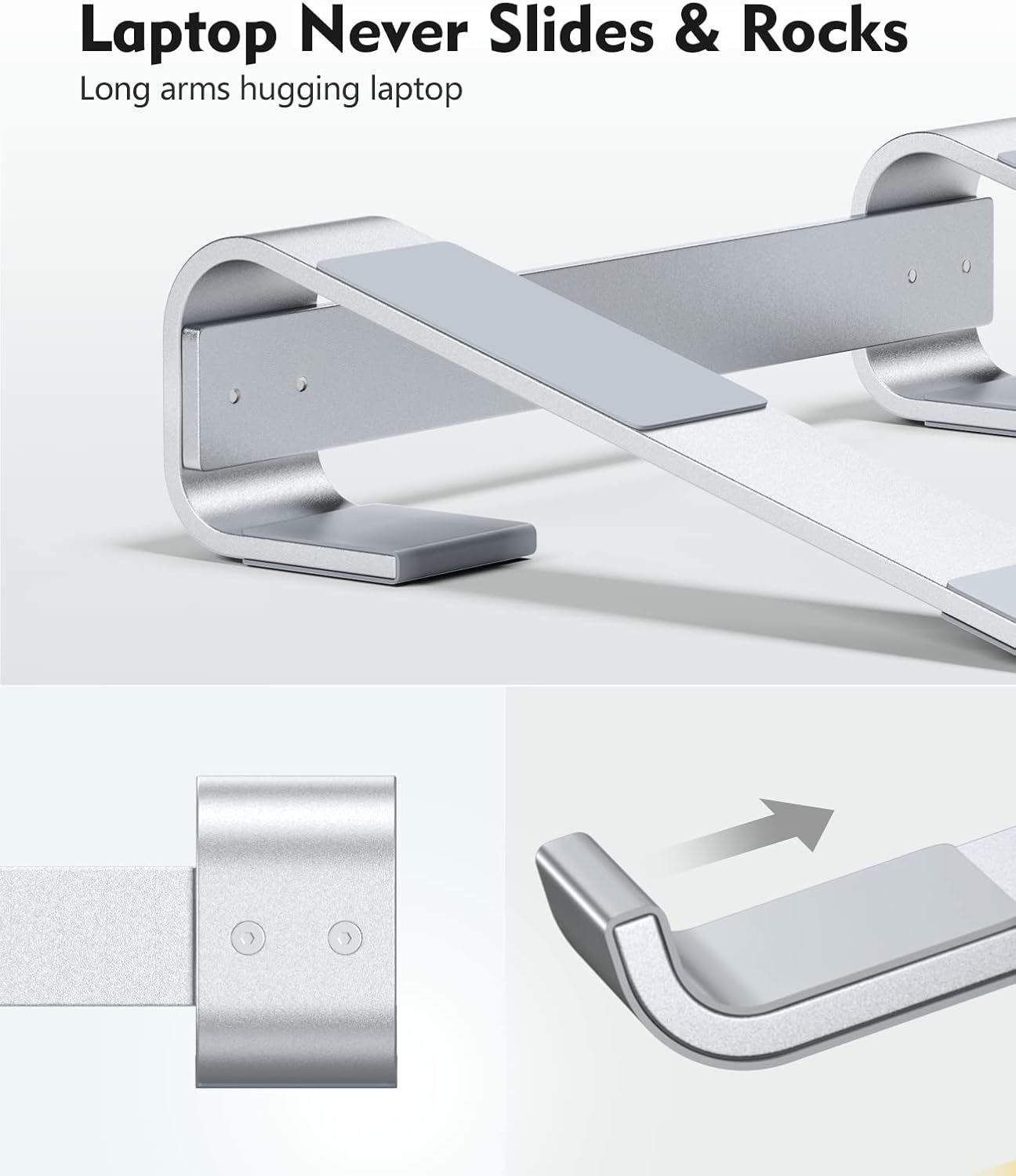 SOQOOL Laptop Stand for Desk, Computer Stand Riser for Desk,Ventilated Ergonomic Aluminum Notebook Stand Compatible with MacBook Air Pro Dell XPS HP 11 14 15.6 17.3 Inch Silver Work from Home