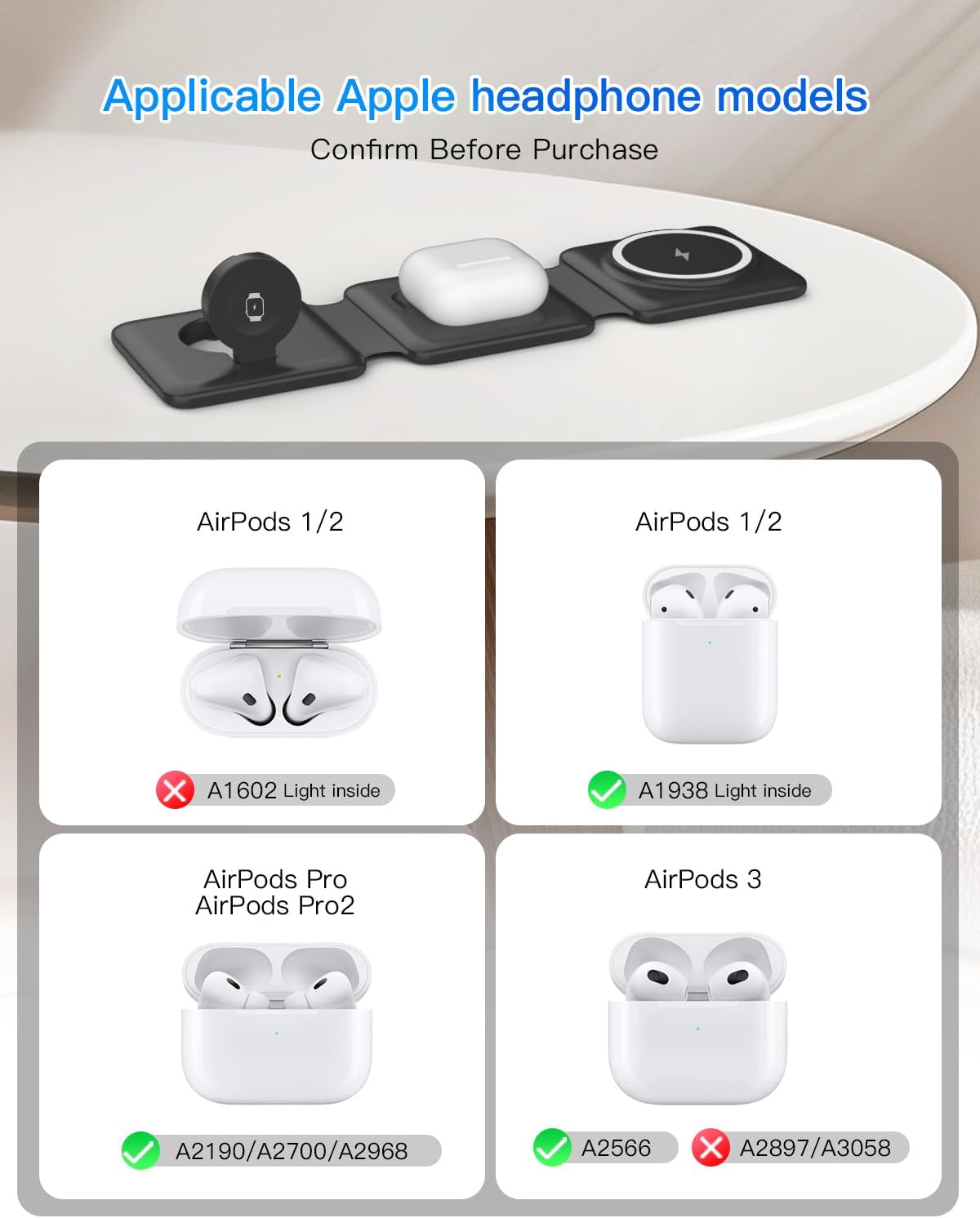 Magnetic Wireless Charger for iPhone: Fodable 3 in 1 Charging Station for Multiple Apple Devices - Travel Charging Pad Dock for Apple Watch iPhone 16 15 14 13 12 Pro Max Plus & Airpod