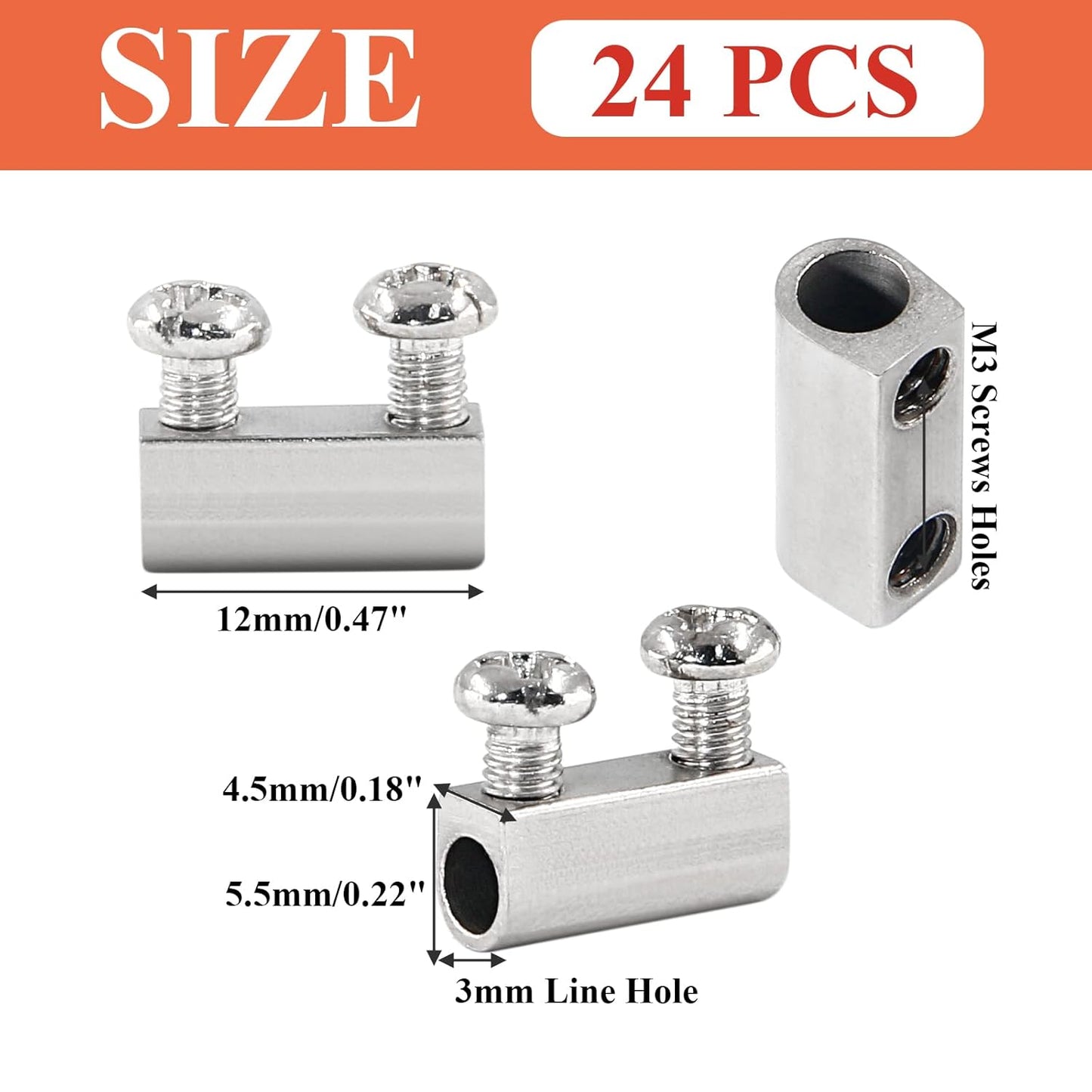 Biaungdo 24 Pcs Stainless Steel Wire Rope Cable Clamp, Adjustable New Upgrade Double Hole Wire Rope Clamp Fastener