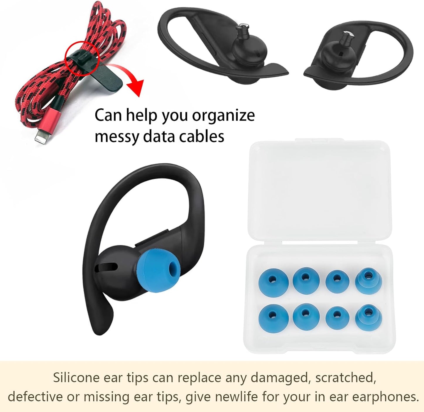 Ear Bud Covers Silicone Replacement Earbud Tips Compatible with Powerbeats Pro Beats Wireless Earphone Headphone Ear Tips 4 Pairs