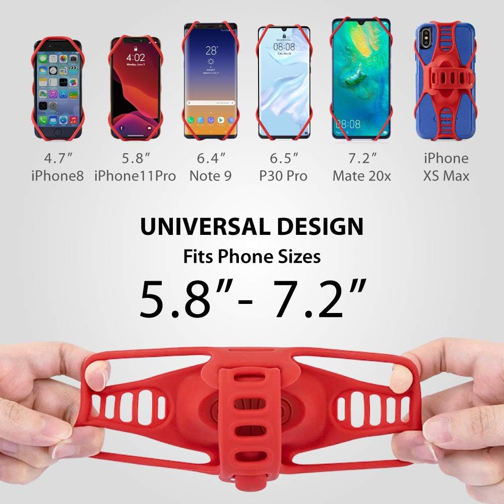 BONE Bike Tie Pro 3, Bike Cell Phone Mount for Stem, Scratch-Free Silicone Holder with Shock-Absorbing Design, Universal Cycling Phone Holder Compatible with Most Smartphone (Red - Stem)