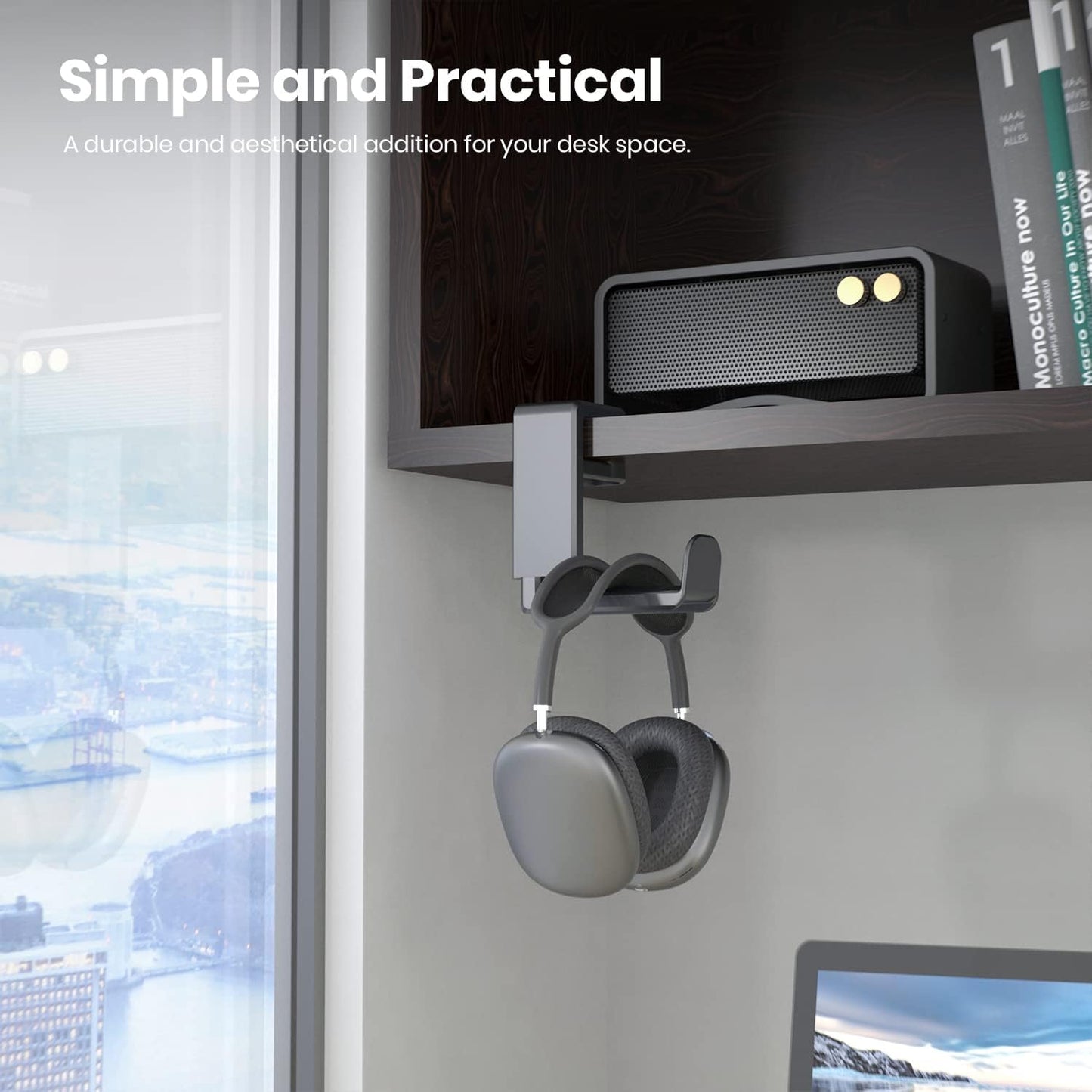 EURPMASK PC Gaming Headset Stand - Adjustable Clamp-on Headphone Holder, 360 Degree Swivel & Cable Clip Organizer - Space Grey